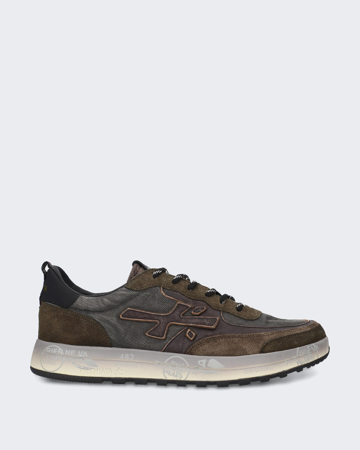 Men's Leren sneaker met multicolor details Brown