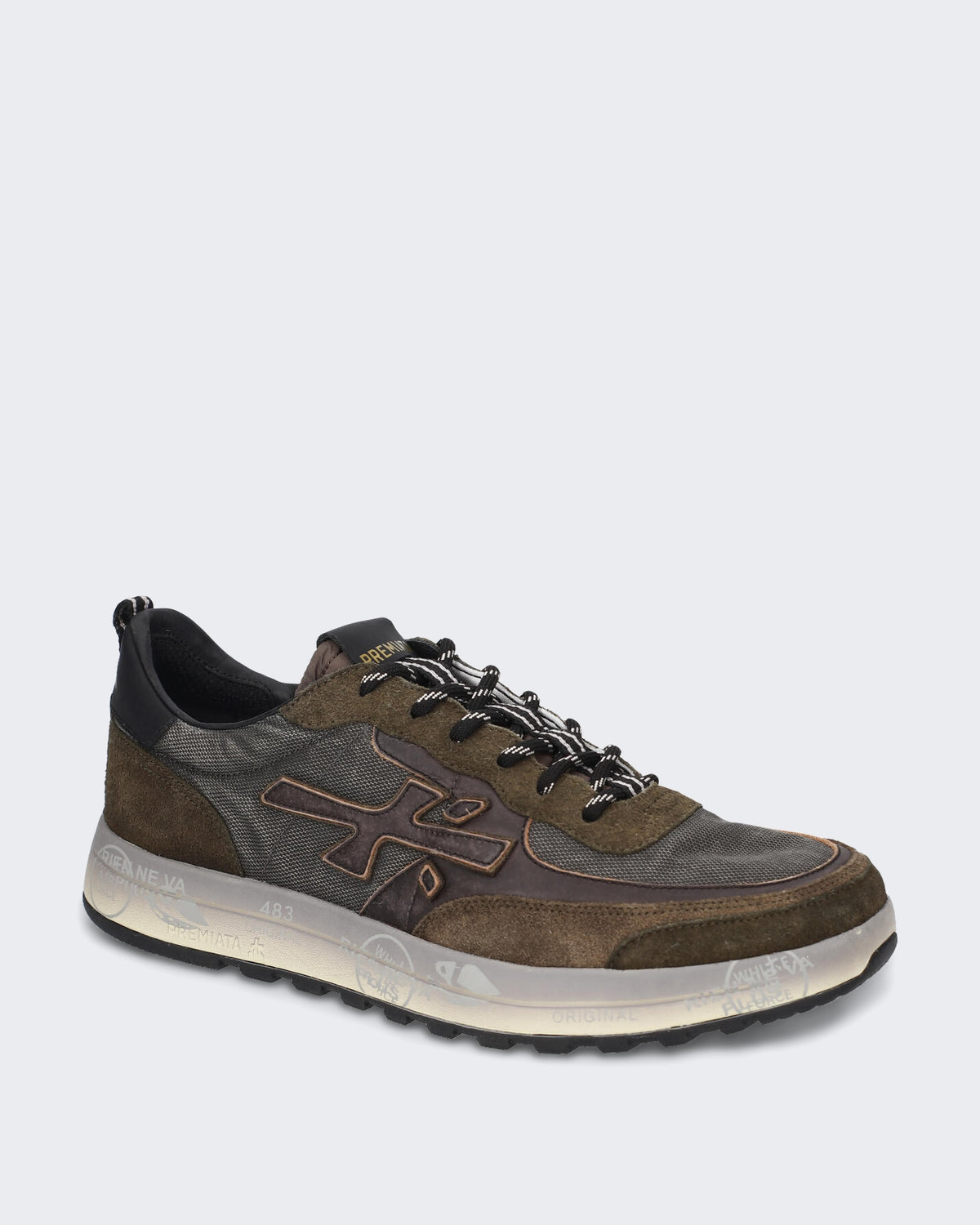 Men's Leren sneaker met multicolor details Brown