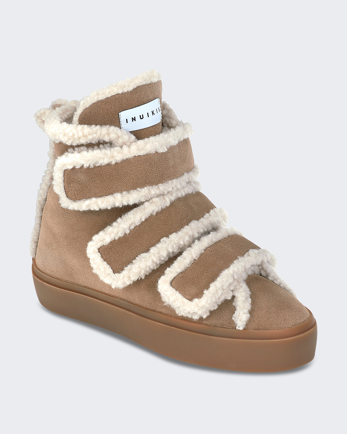 Women's Wedge Boot met shearling en klittenband Beige