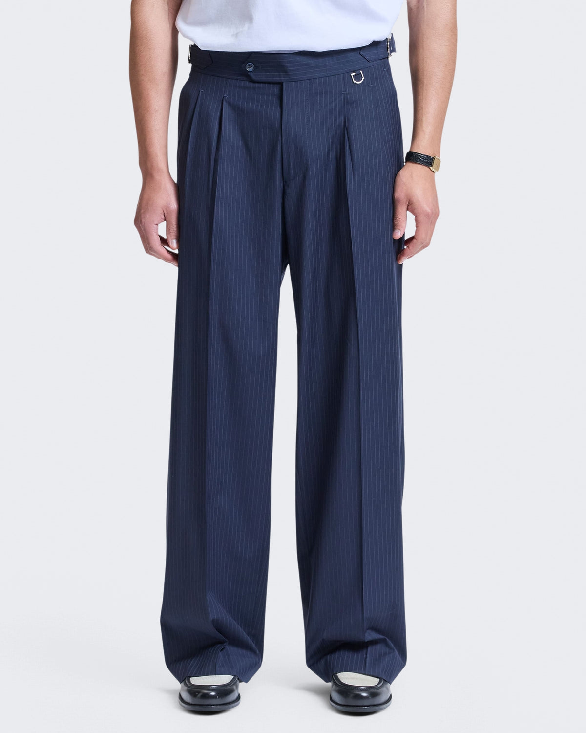 Men's Tailored Baggy Pants Pinstripe Blue