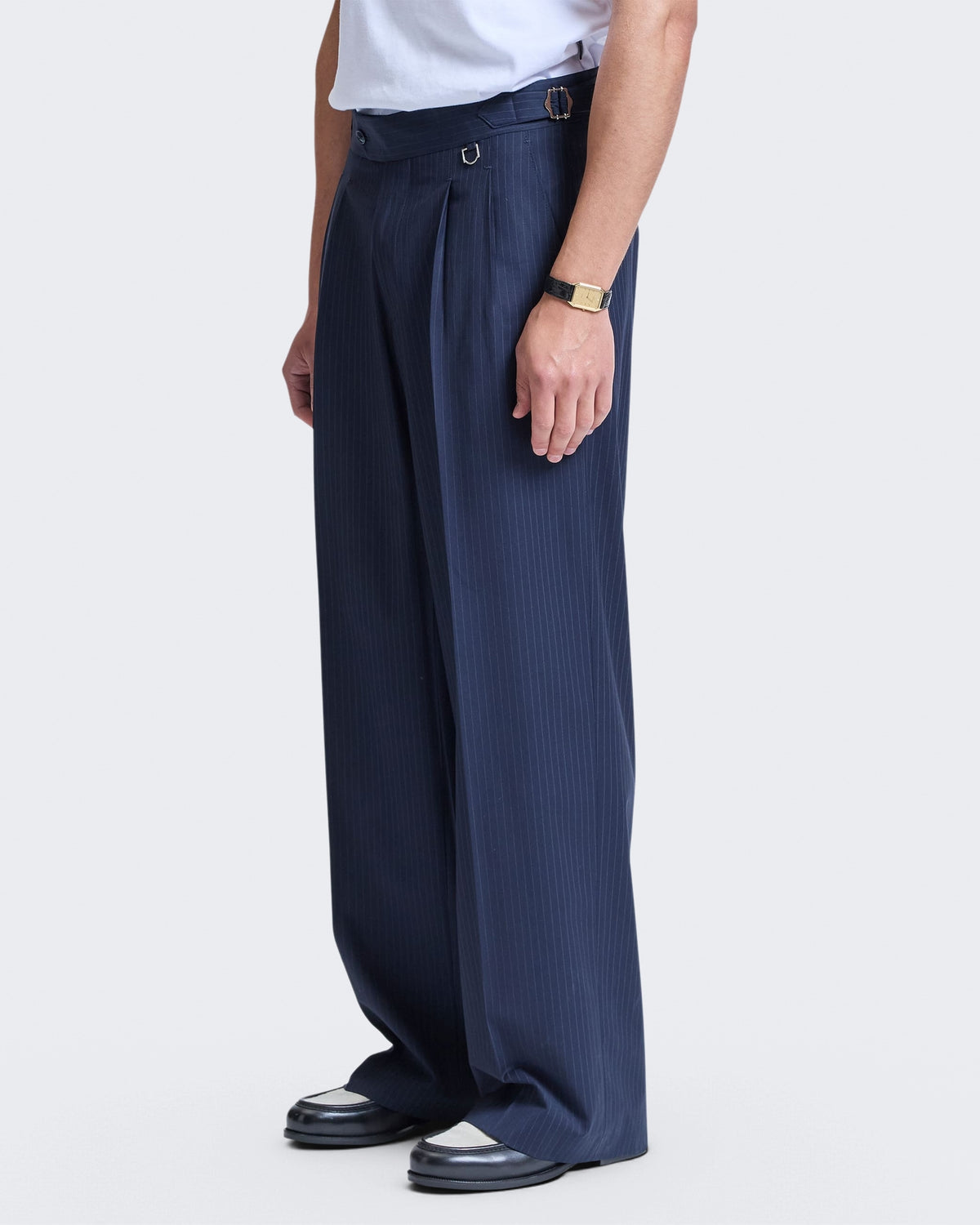 Men's Tailored Baggy Pants Pinstripe Blue