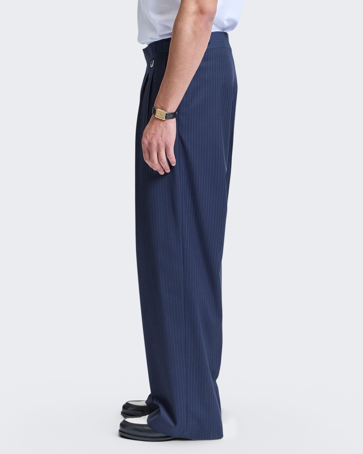 Men's Tailored Baggy Pants Pinstripe Blue
