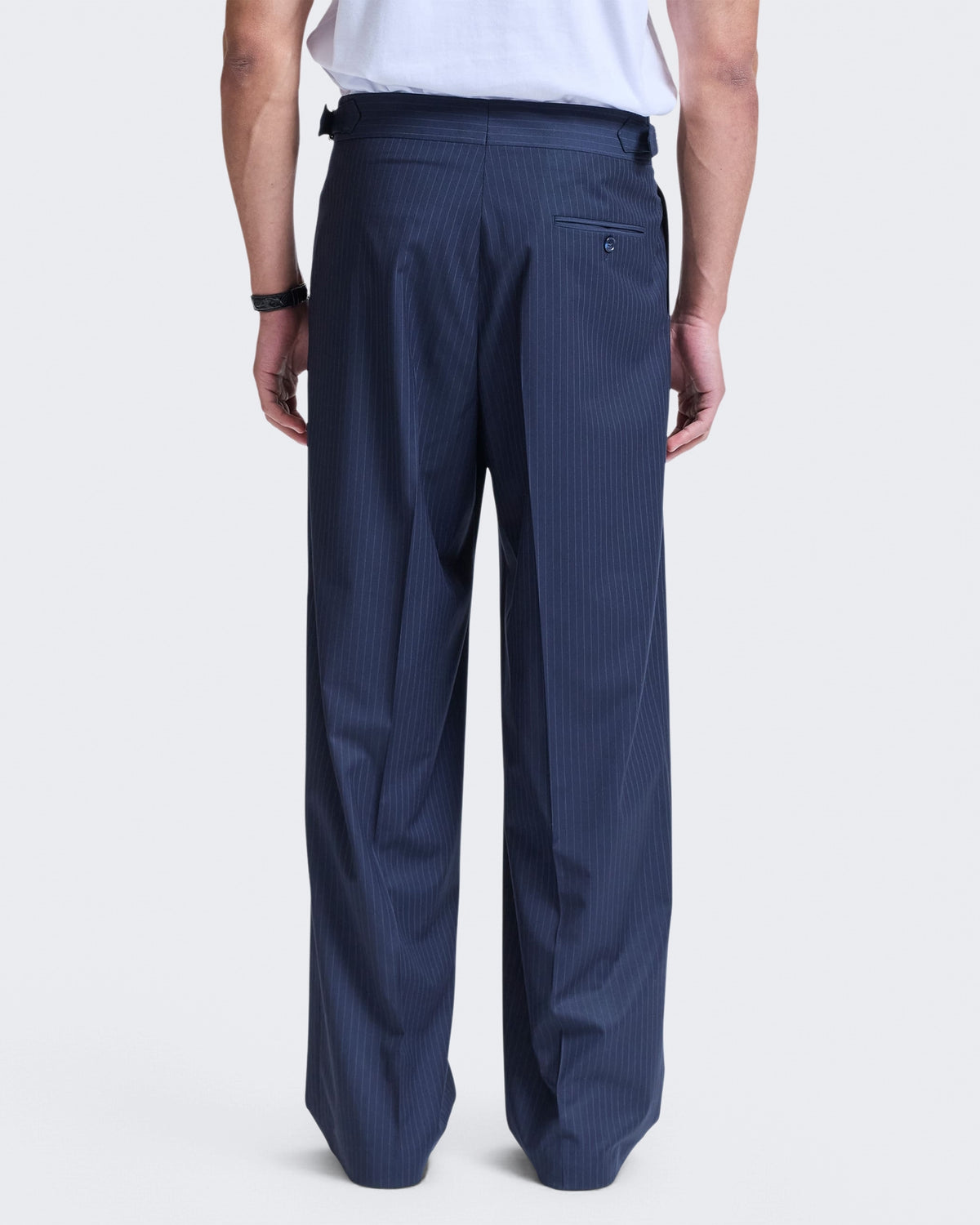 Men's Tailored Baggy Pants Pinstripe Blue