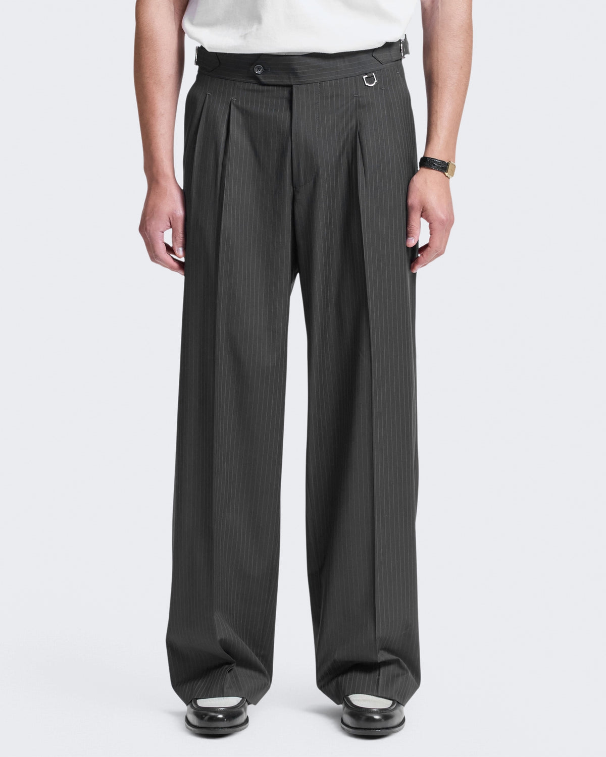 Men's Tailored Baggy Pants Pinstripe Grey