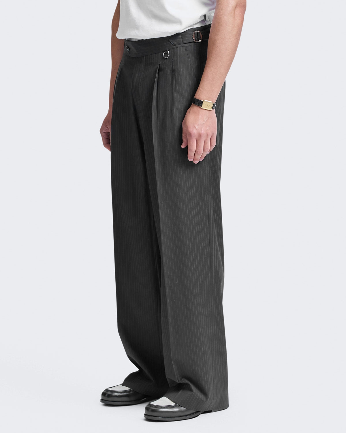 Men's Tailored Baggy Pants Pinstripe Grey
