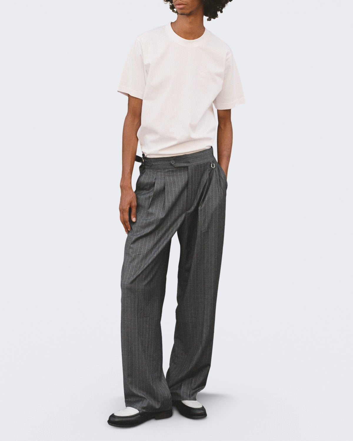 Men's Tailored Baggy Pants Pinstripe Grey