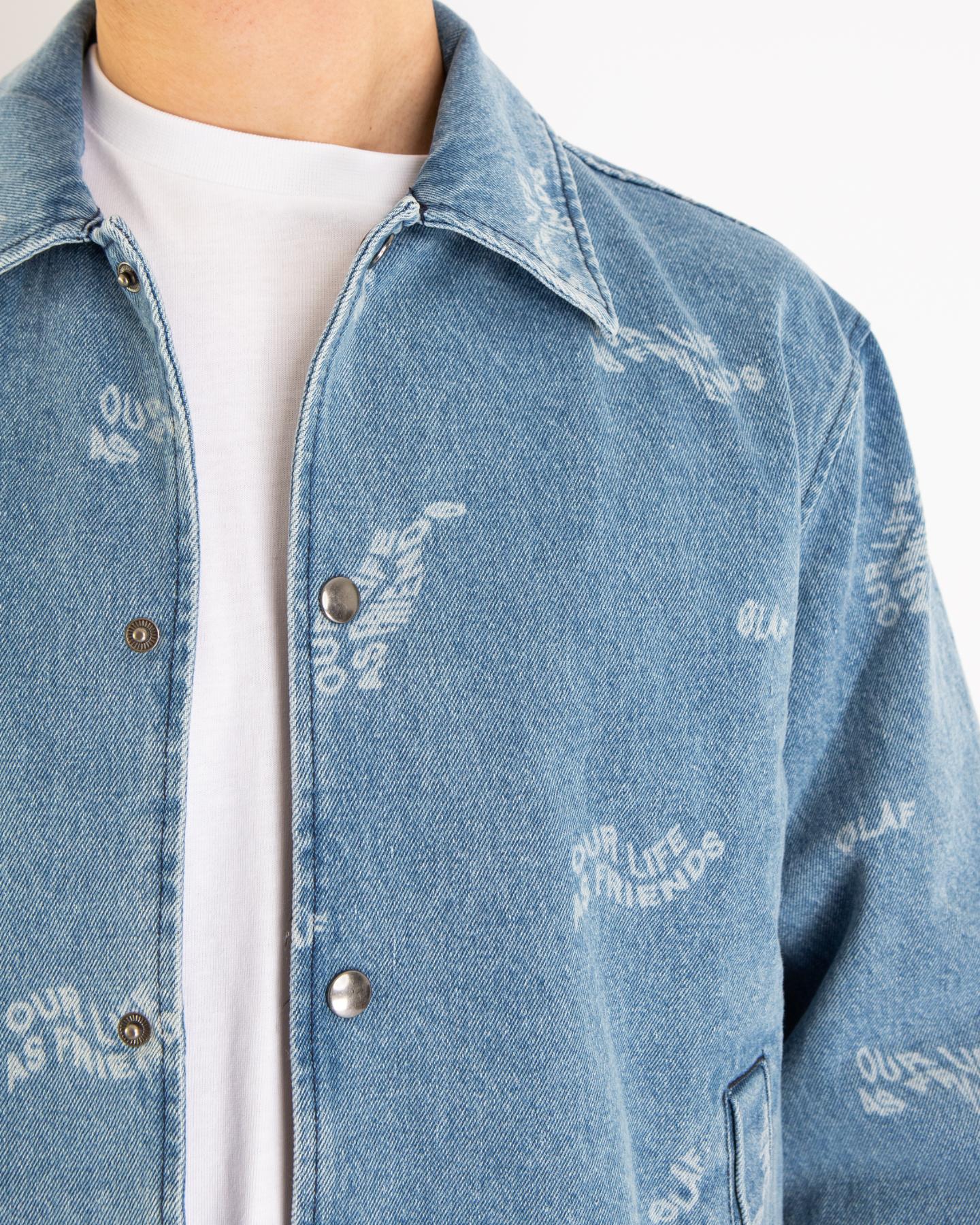 Men Wavy Aop Denim Coach Jacket