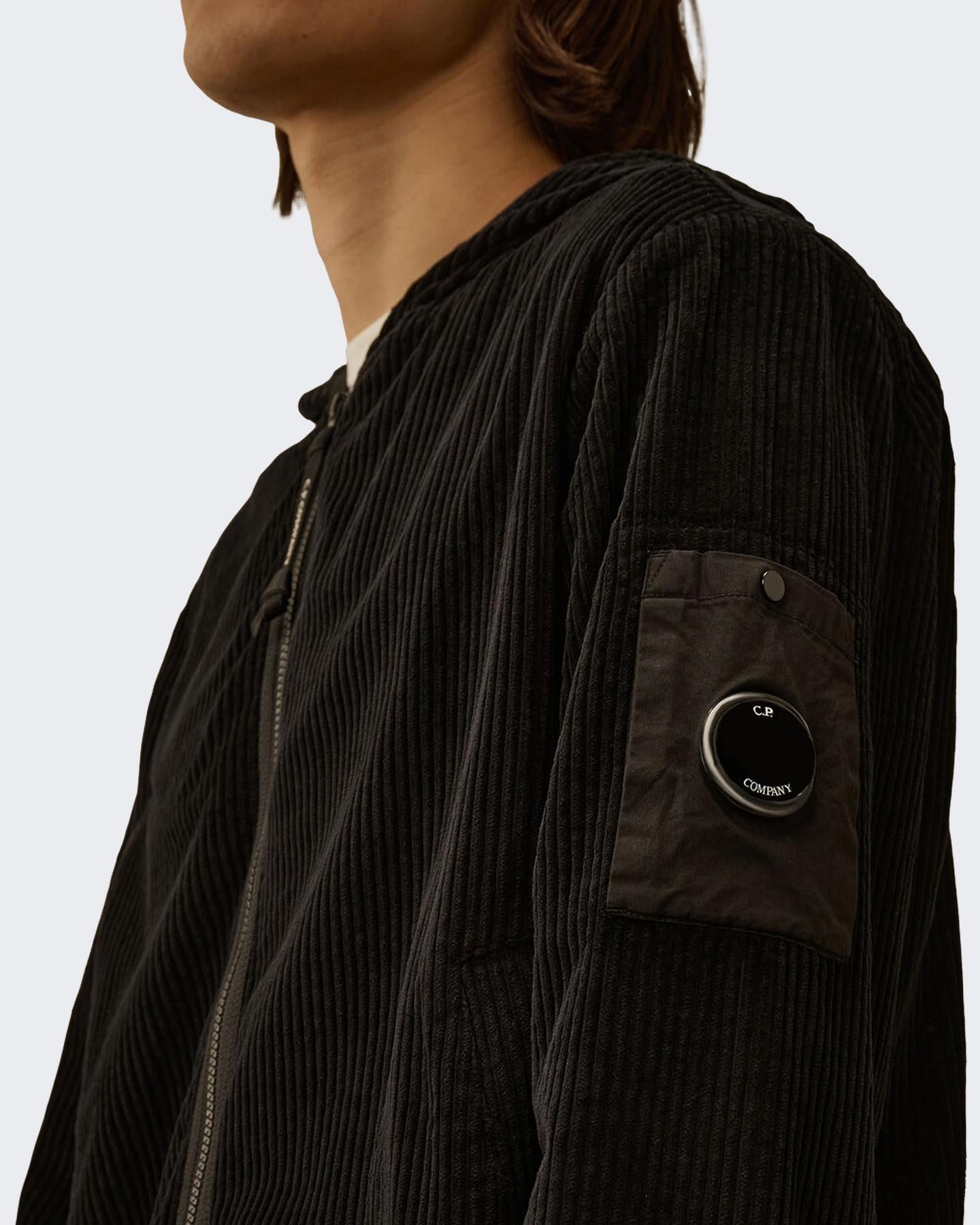 Heren Curduroy Zip Hooded Zwart