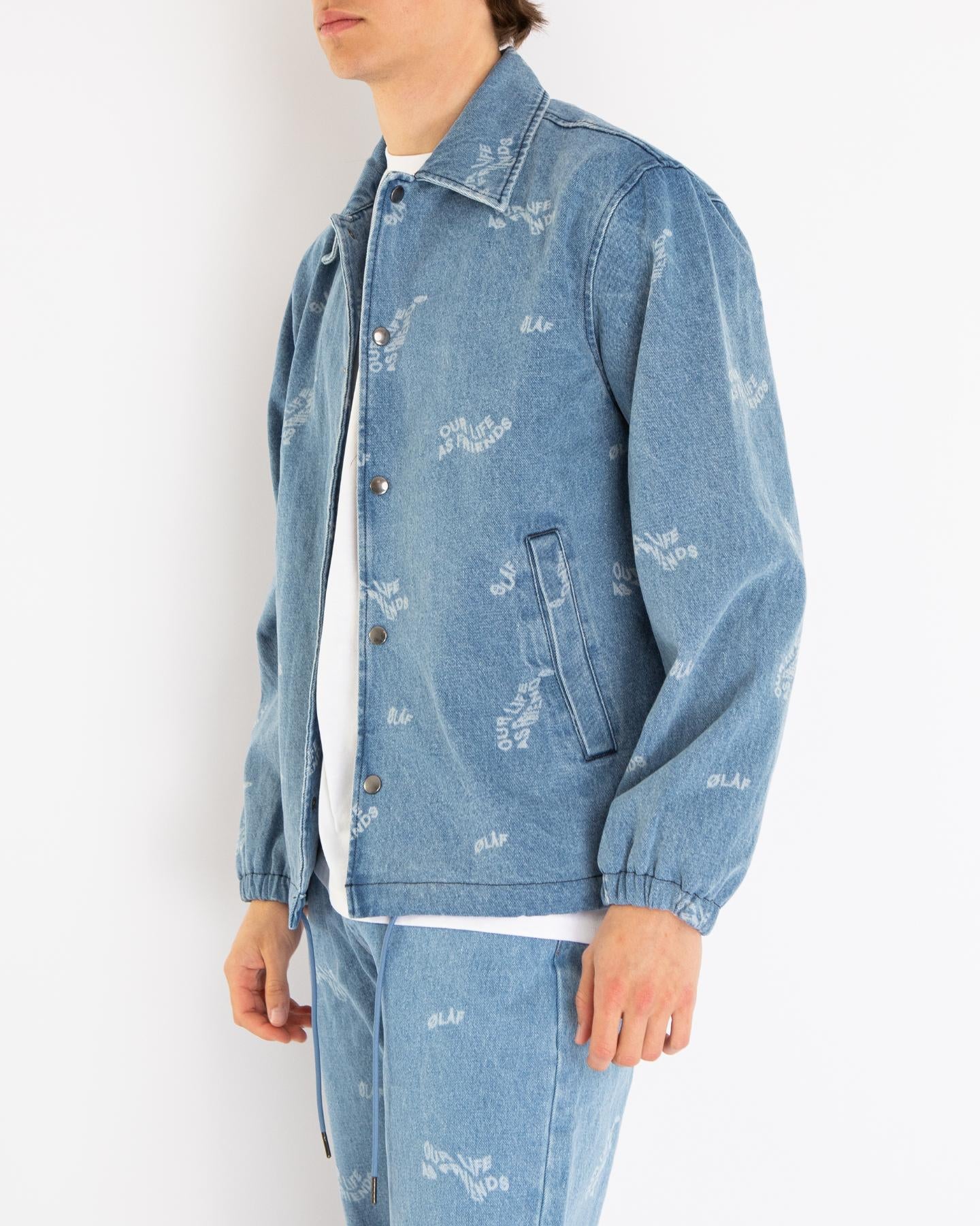 Men Wavy Aop Denim Coach Jacket