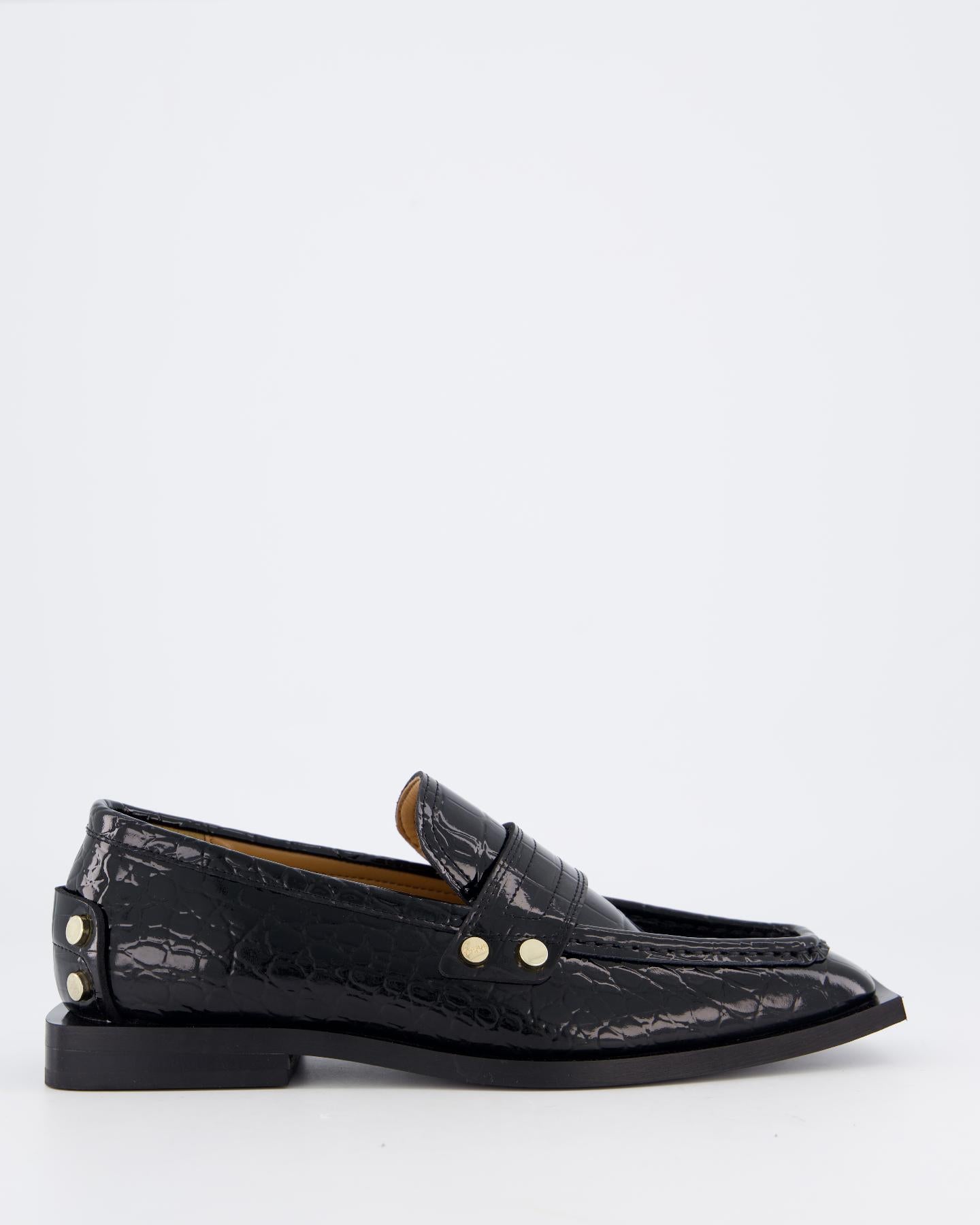 Dames Black Croco Loafers