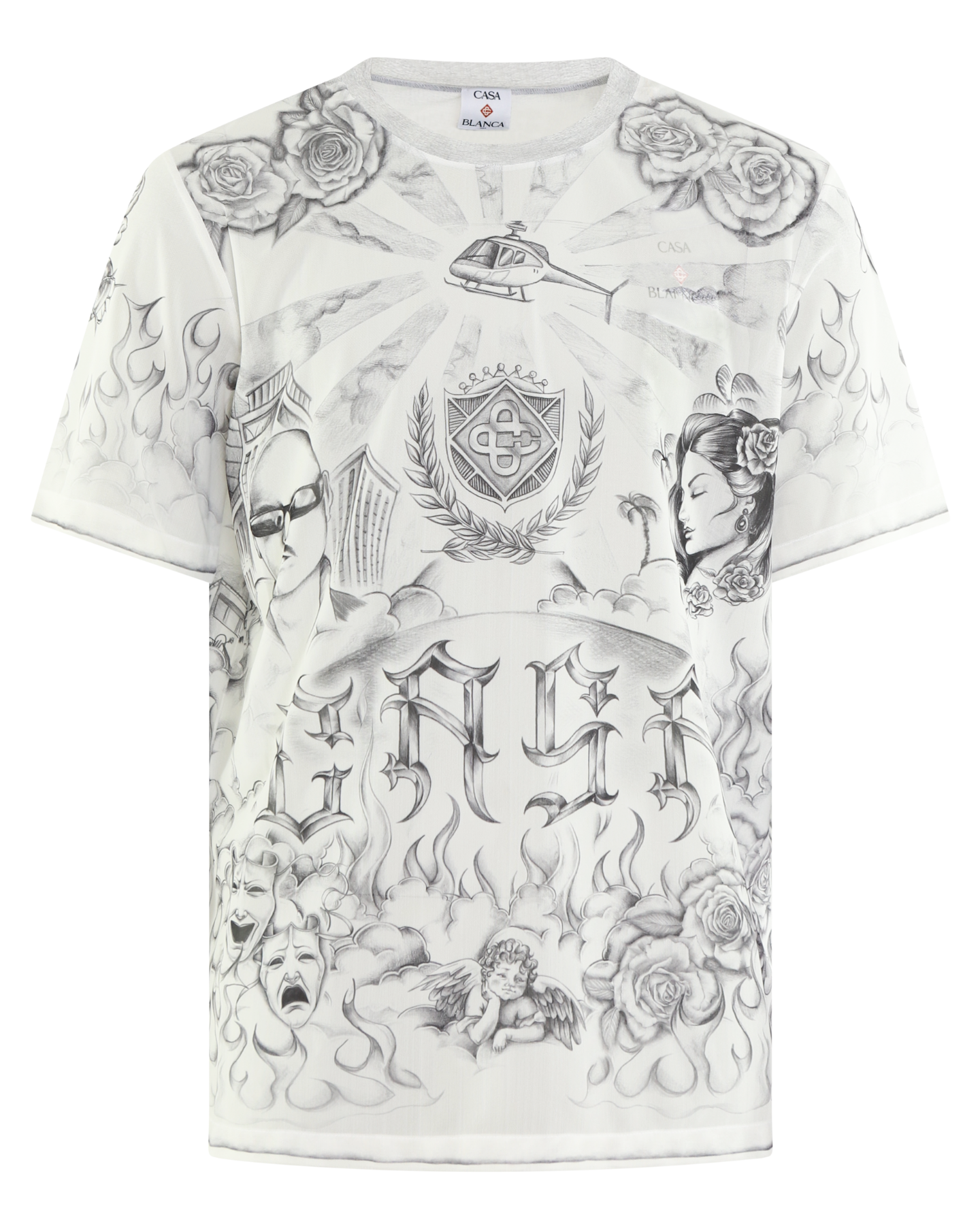 Heren Tattoo Mesh T-Shirt Wit
