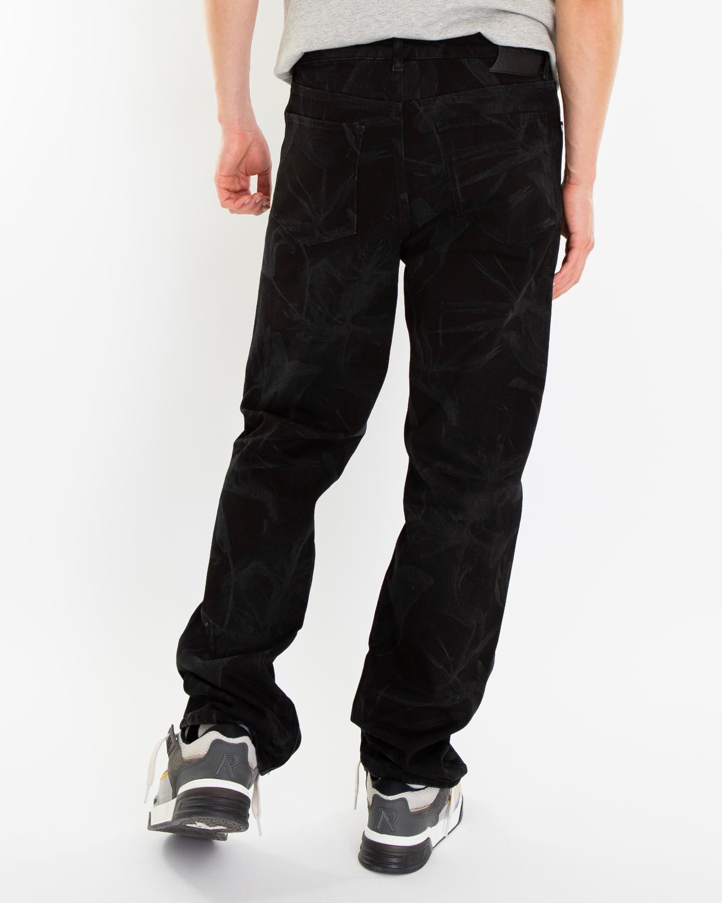 Heren Floral Laser Jeans Zwart