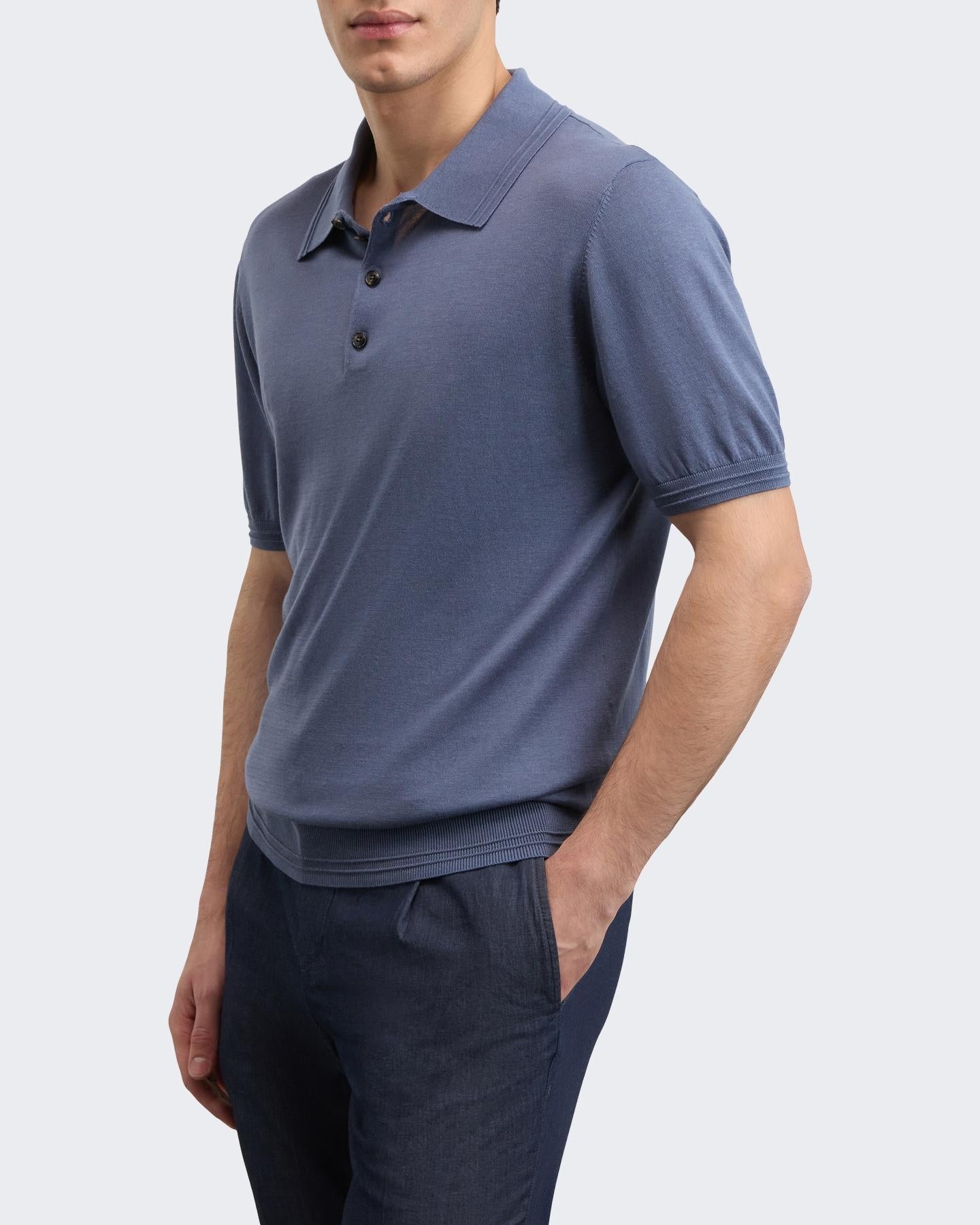 Pal Zileri Heren Knitted Polo Blauw