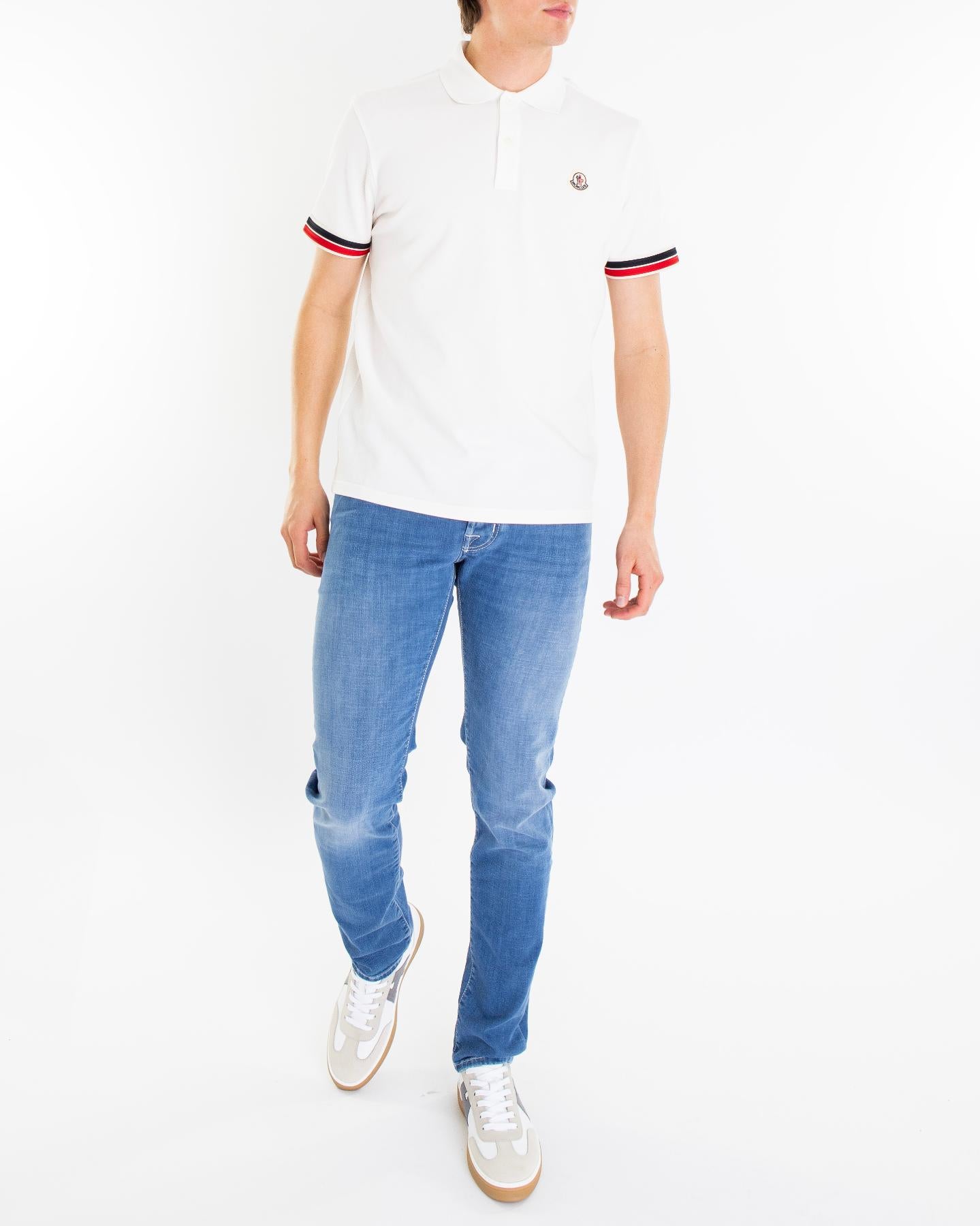 Heren Tricolor Stripe Polo Wit