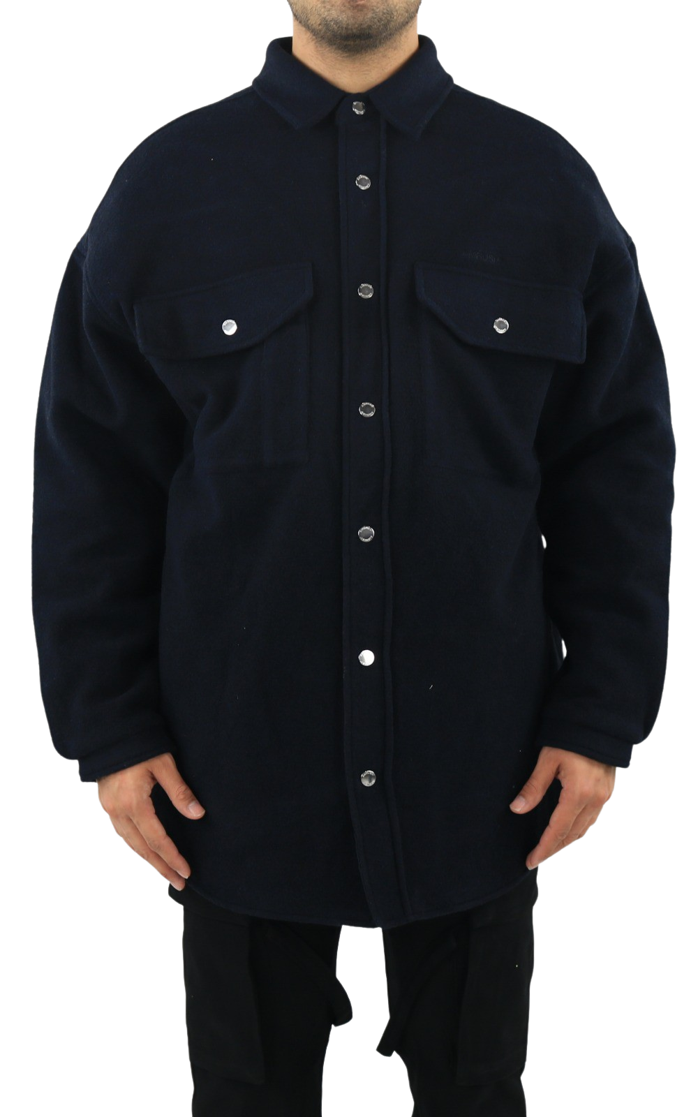 Men Oversized Shirt Coat Navy Blue