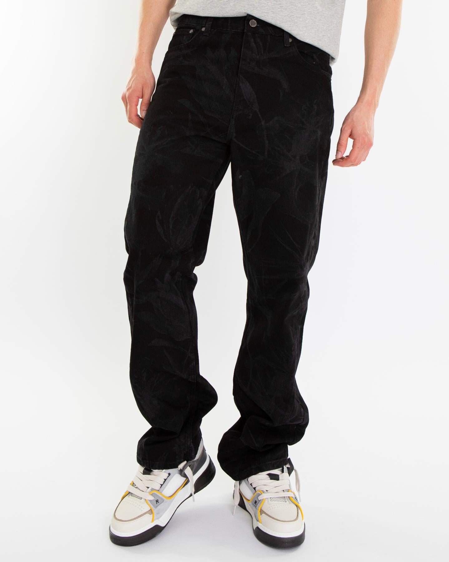 Heren Floral Laser Jeans Zwart