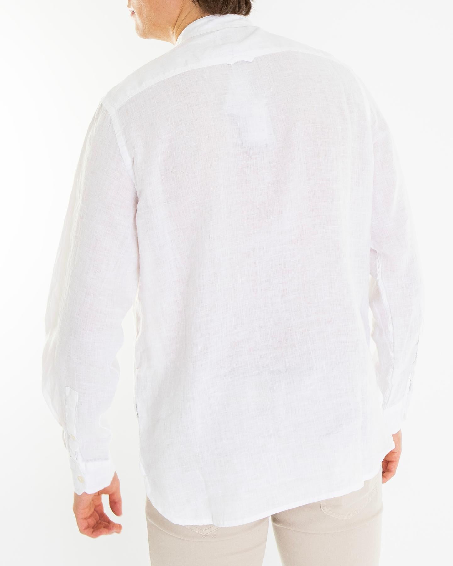 Heren Band Collar Linen Shirt Wit