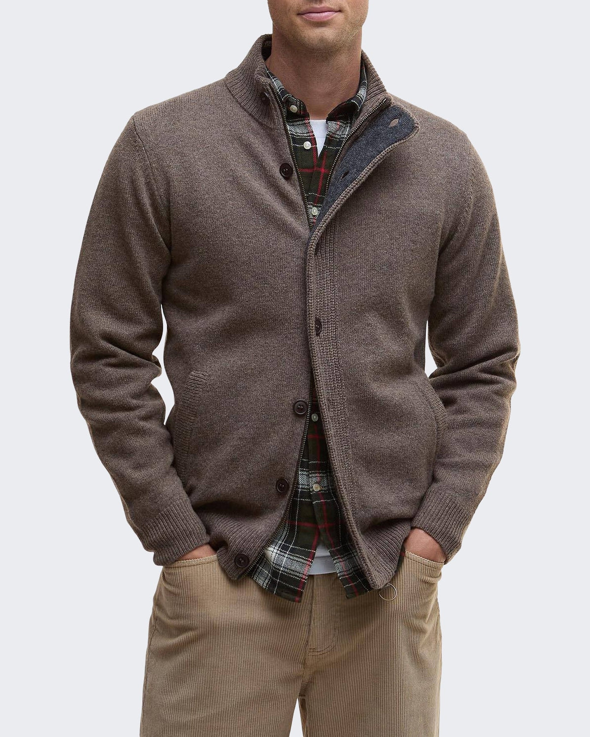 Barbour Heren Essential Patch gebreide cardigan met rits Donkersteen - Eleganza.nl