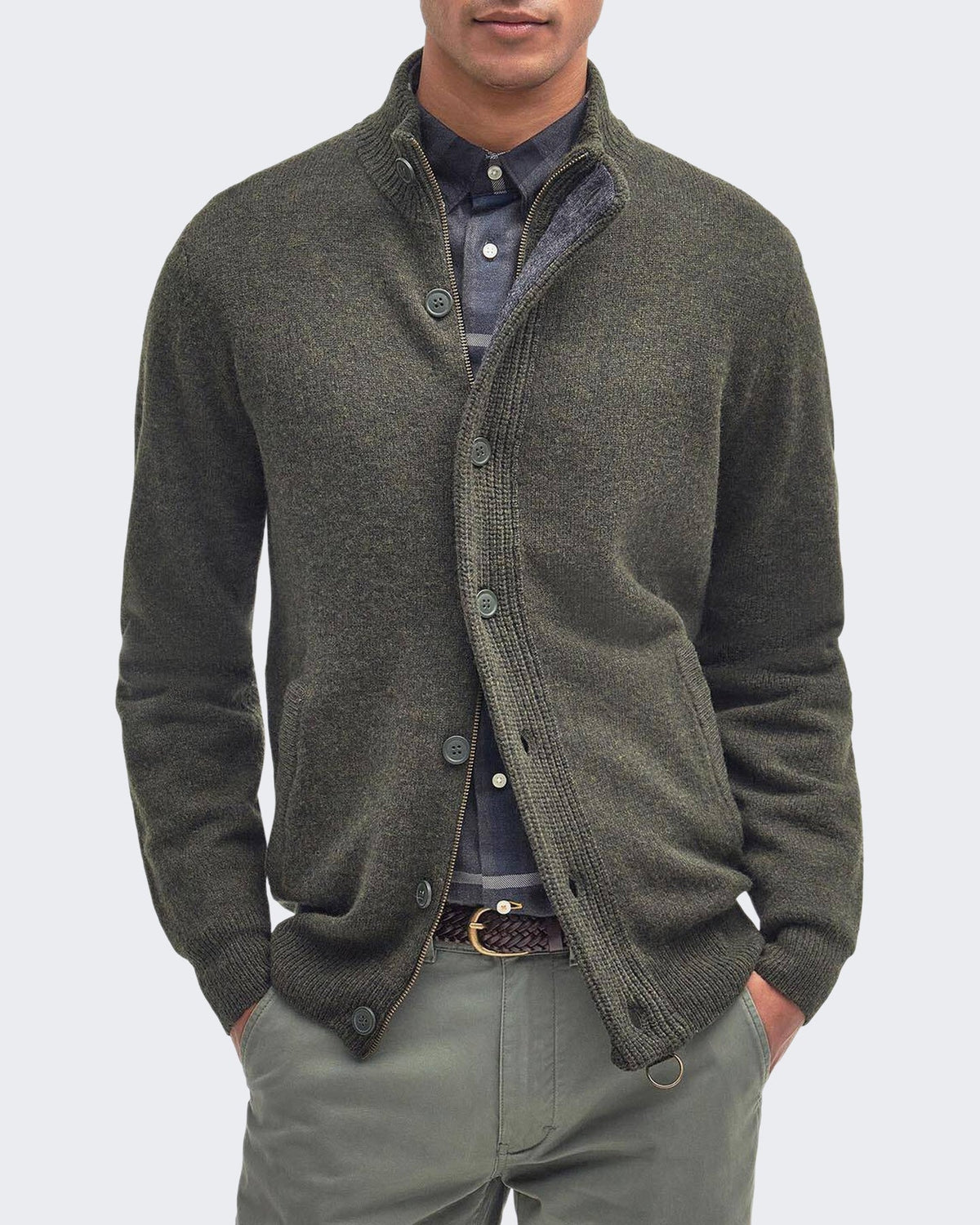 Barbour Heren Essential Patch gebreide cardigan met rits Zeegroen - Eleganza.nl