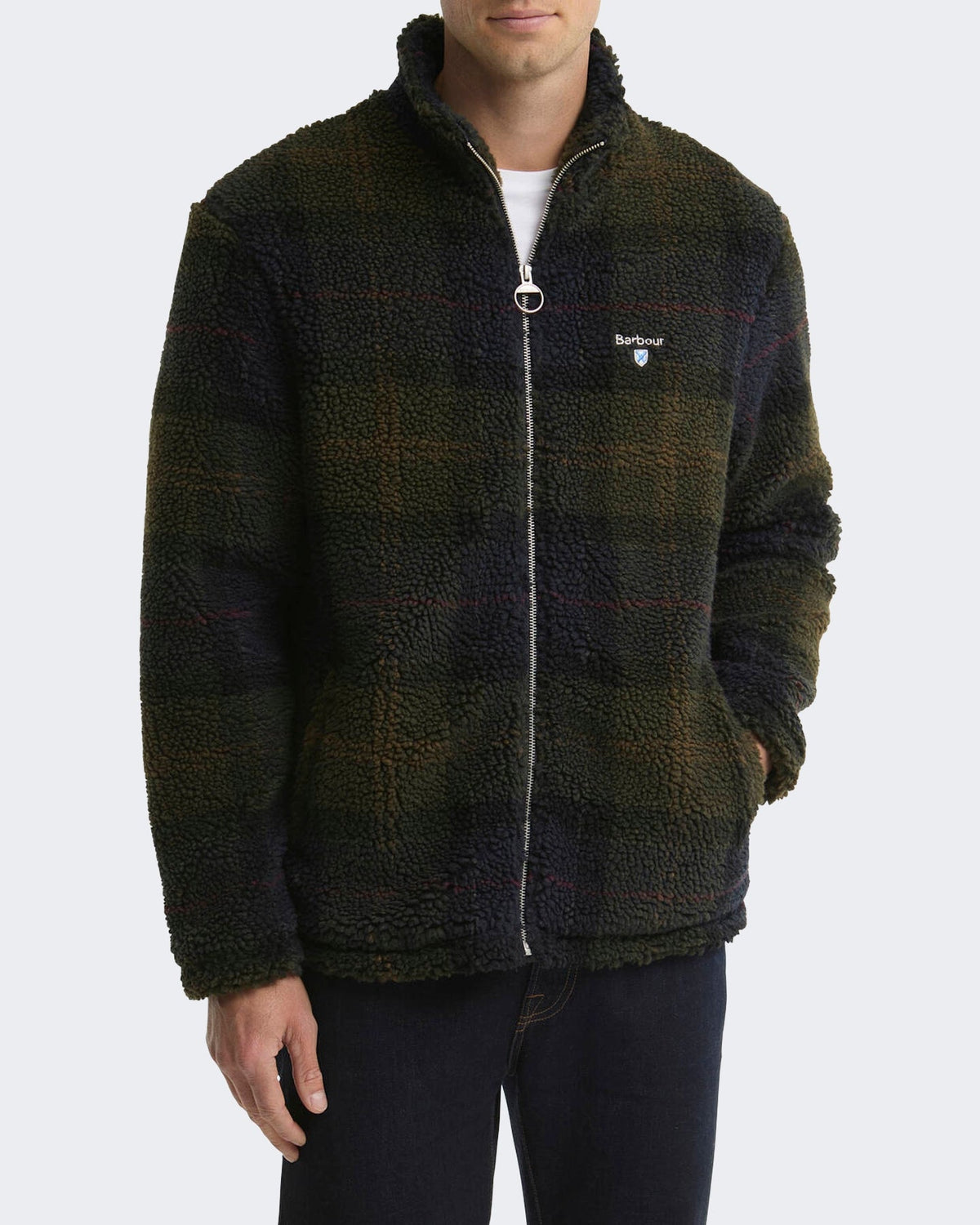 Barbour Heren Fleece sweater met rits en ruitmotief Grijs - Eleganza.nl