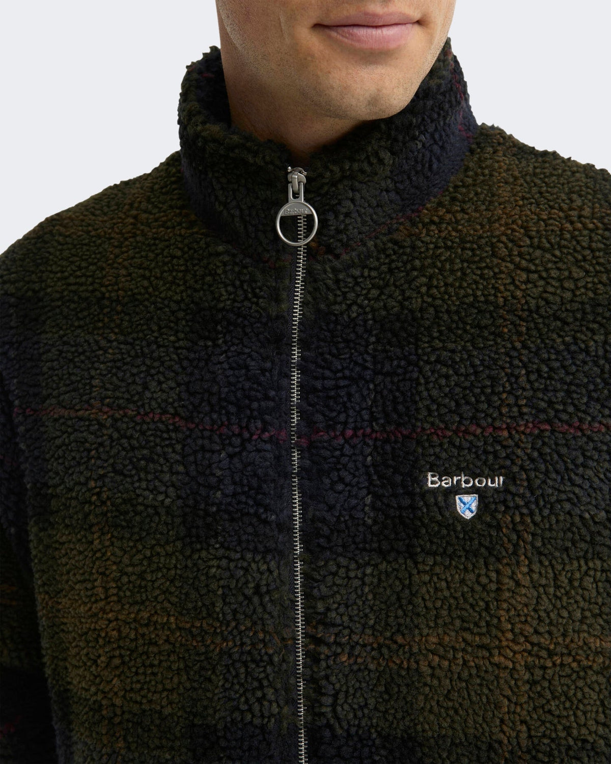 Barbour Heren Fleece sweater met rits en ruitmotief Grijs - Eleganza.nl