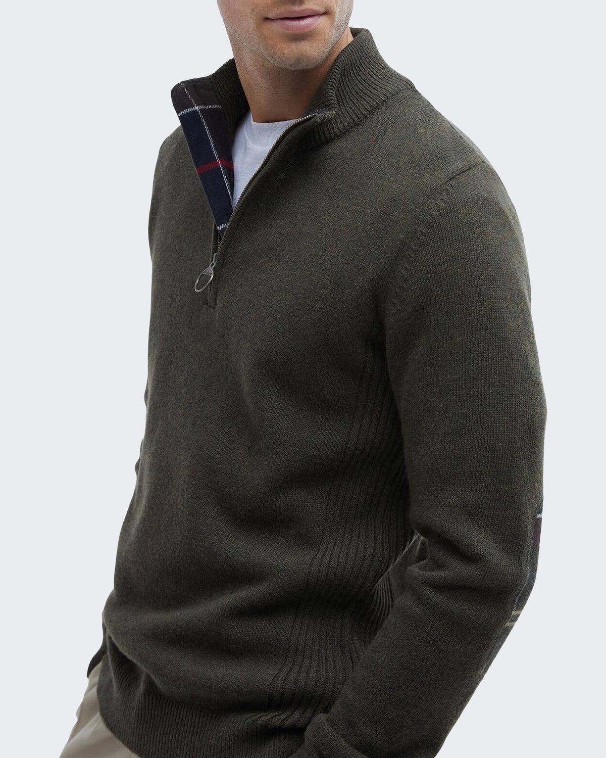 Barbour Heren Holden gebreide trui met halve rits Groen - Eleganza.nl