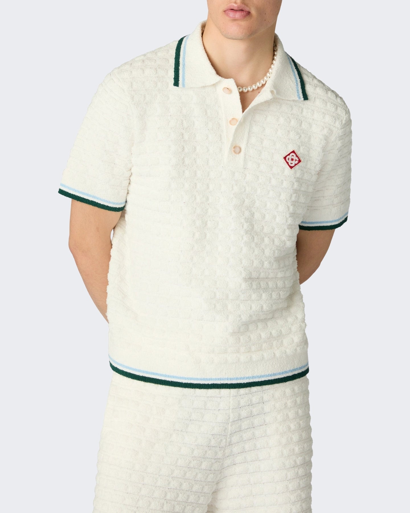 Casablanca Heren Boucle Short Sleeve Polo Wit - Eleganza.nl