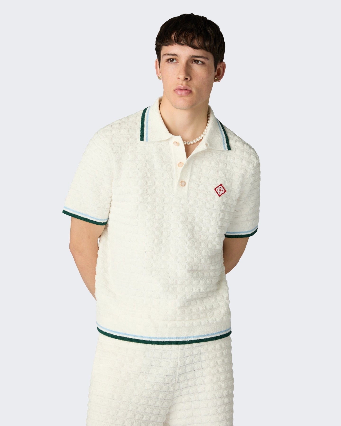 Casablanca Heren Boucle Short Sleeve Polo Wit - Eleganza.nl
