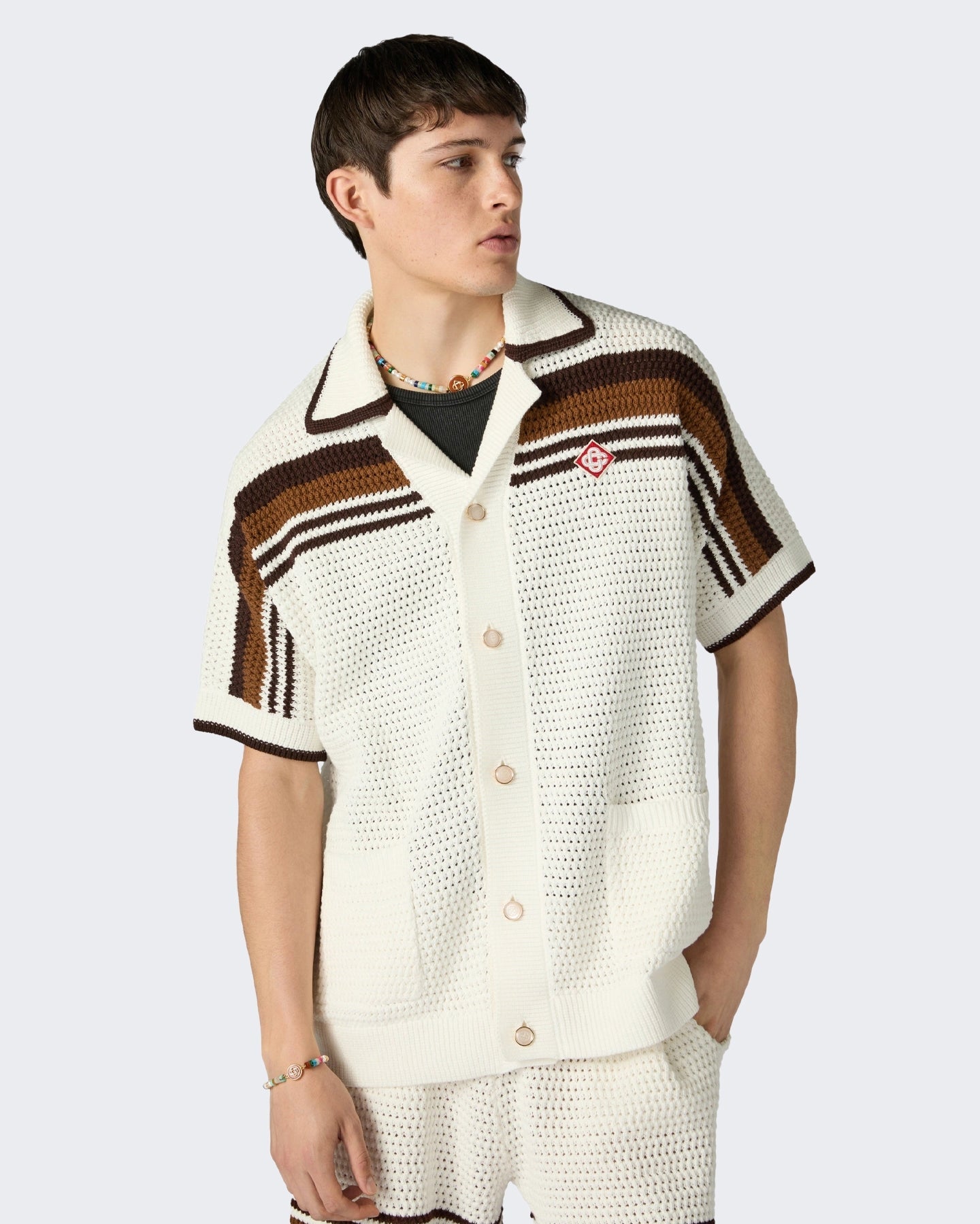 Casablanca Heren Crochet Short Sleeve Shirt Wit - Eleganza.nl