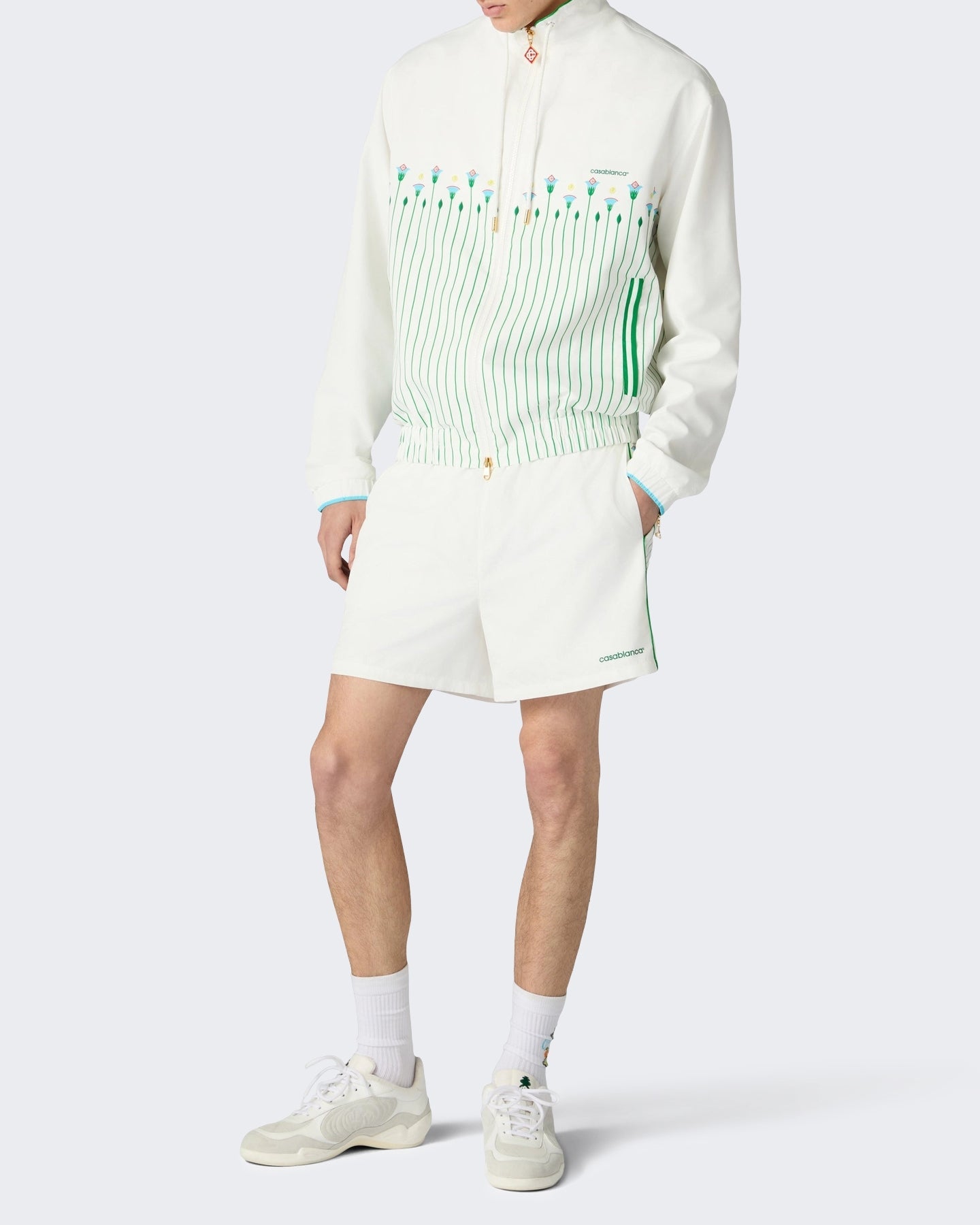 Casablanca Heren Printed Windbreaker Jacket Sporty Floral Stripe - Eleganza.nl