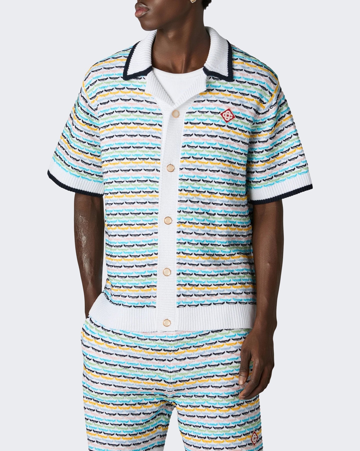 Casablanca Heren Tuck Stitch Short Sleeve Shirt Multi - Eleganza.nl
