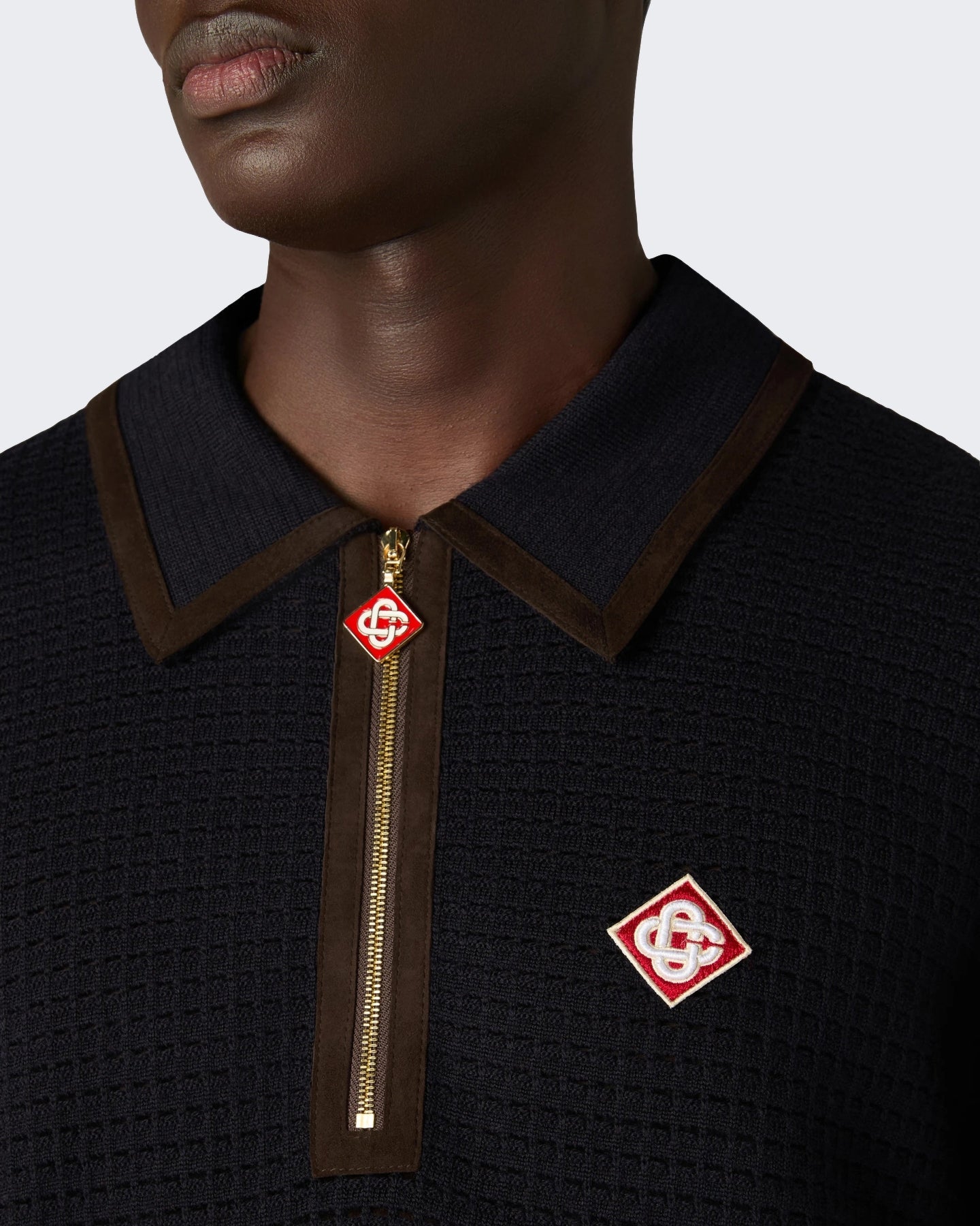 Casablanca Heren Waffle Stitch Ls Polo Shirt Blauw - Eleganza.nl