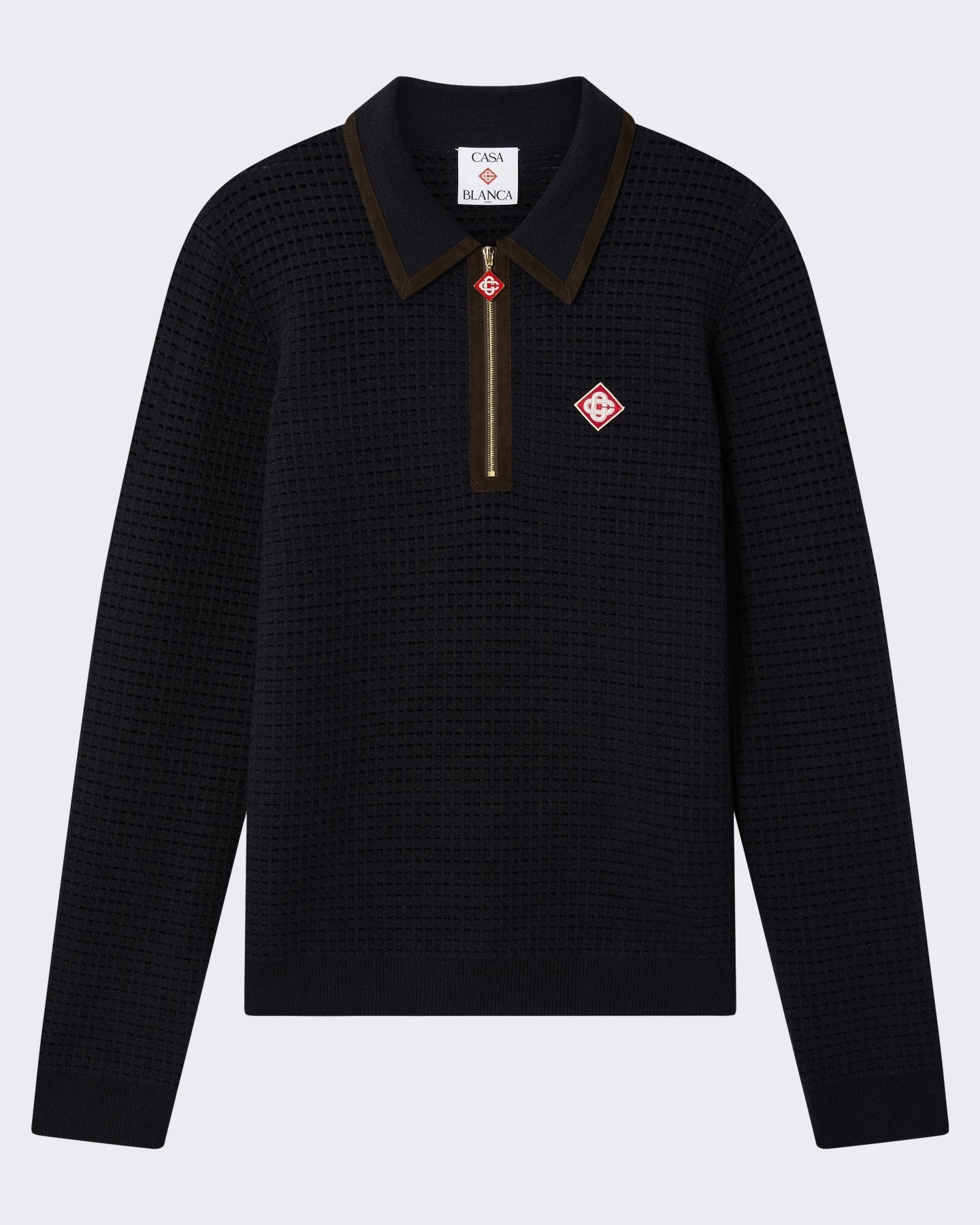 Casablanca Heren Waffle Stitch Ls Polo Shirt Blauw - Eleganza.nl