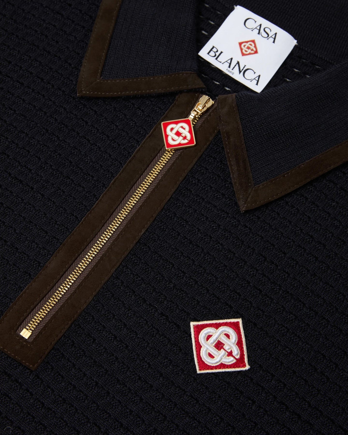 Casablanca Heren Waffle Stitch Ls Polo Shirt Blauw - Eleganza.nl
