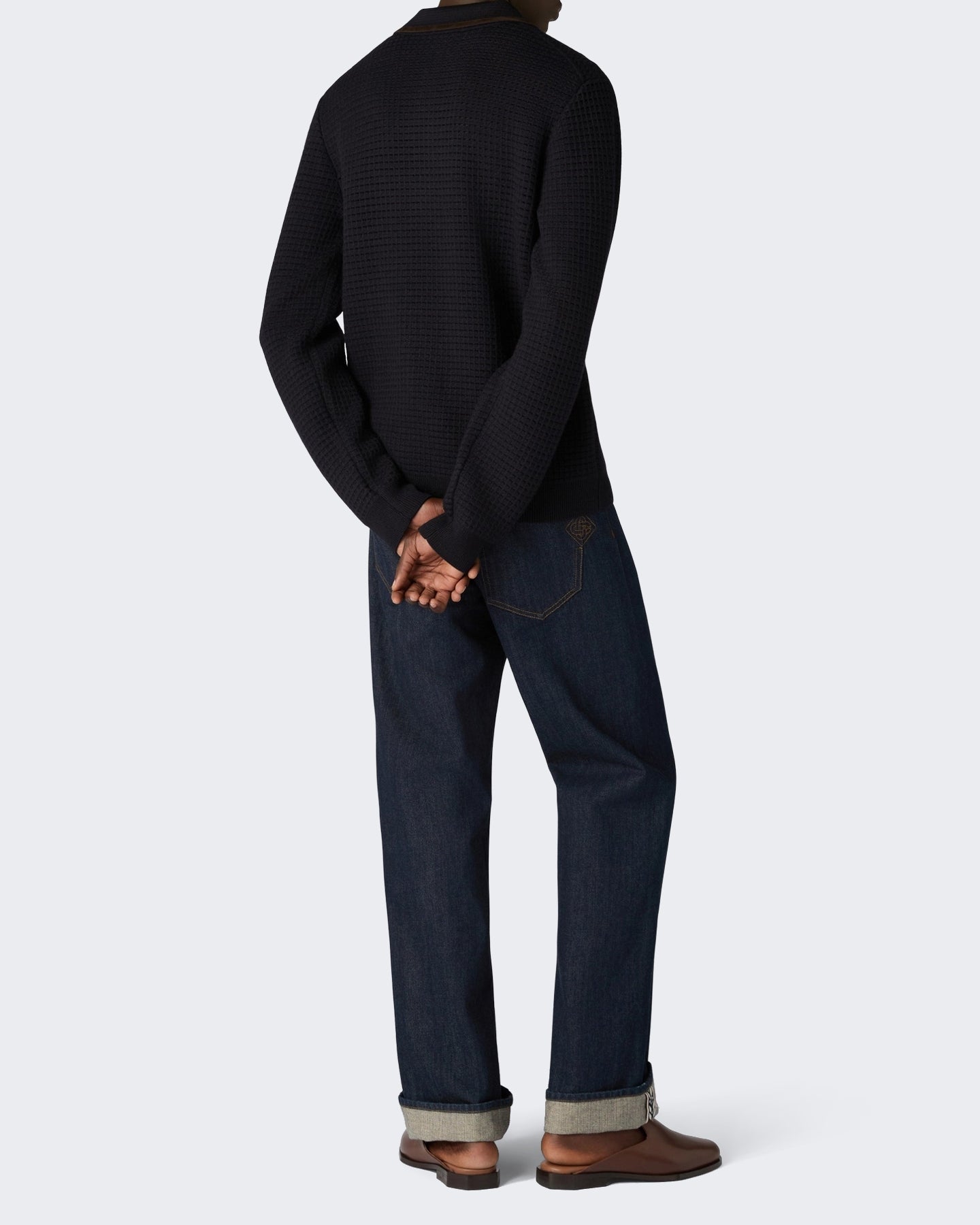 Casablanca Heren Waffle Stitch Ls Polo Shirt Blauw - Eleganza.nl