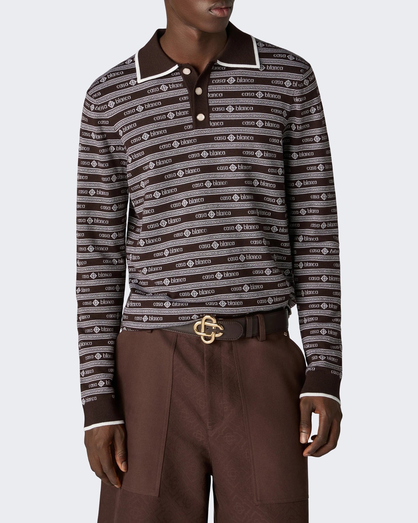 Casablanca Heren Wordmark Long Sleeve Polo Bruin - Eleganza.nl