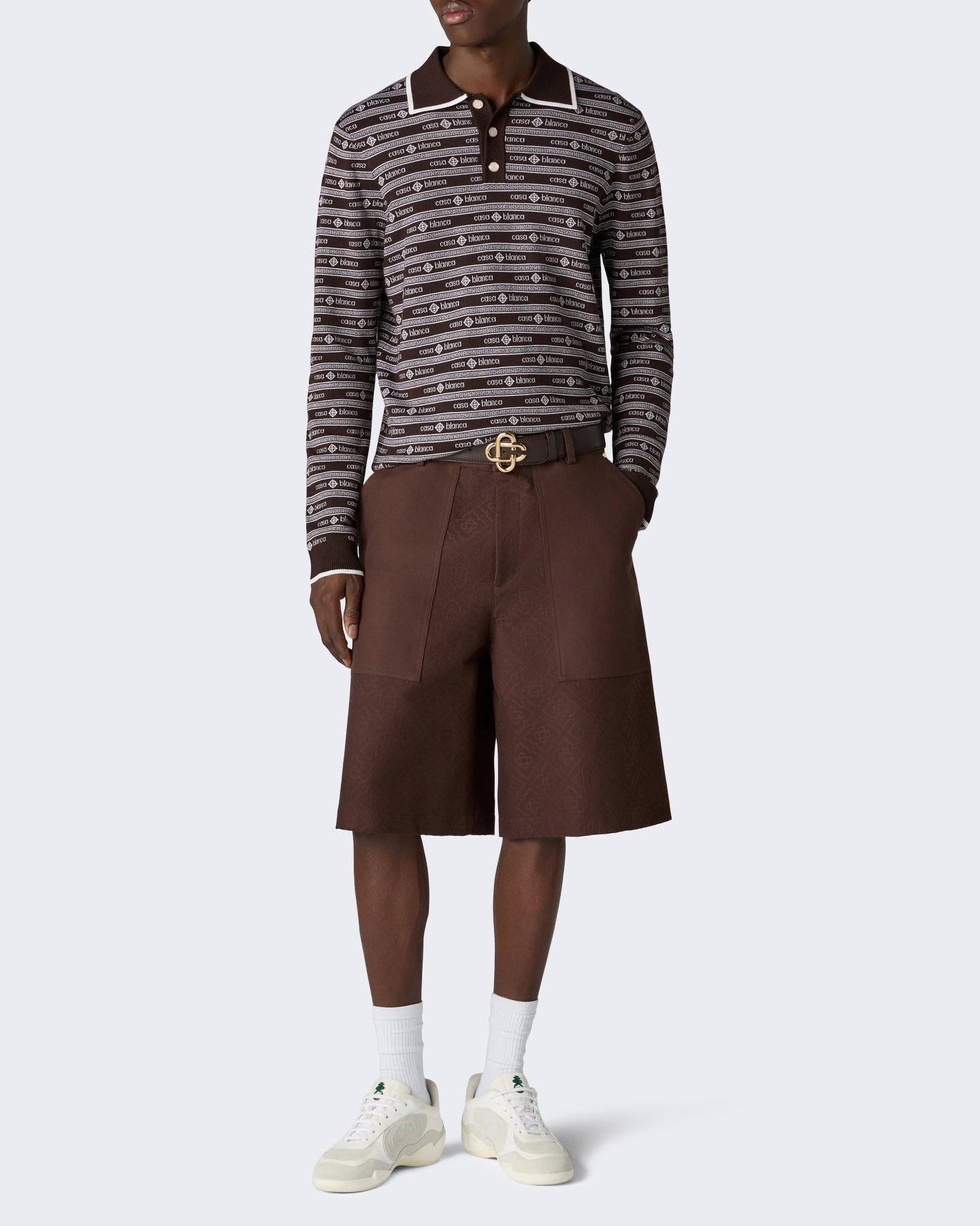 Casablanca Heren Wordmark Long Sleeve Polo Bruin - Eleganza.nl