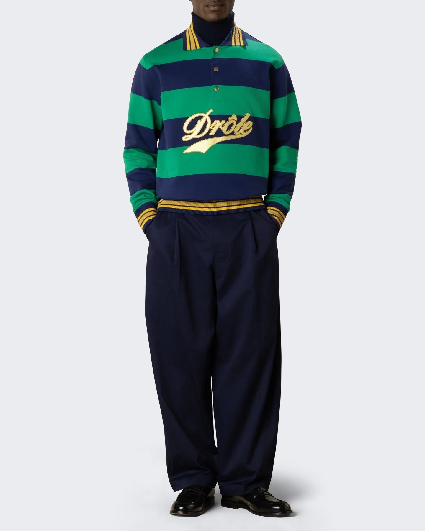 Drole De Monsieur Heren Gestreepte polo met borduursel Groen - Eleganza.nl