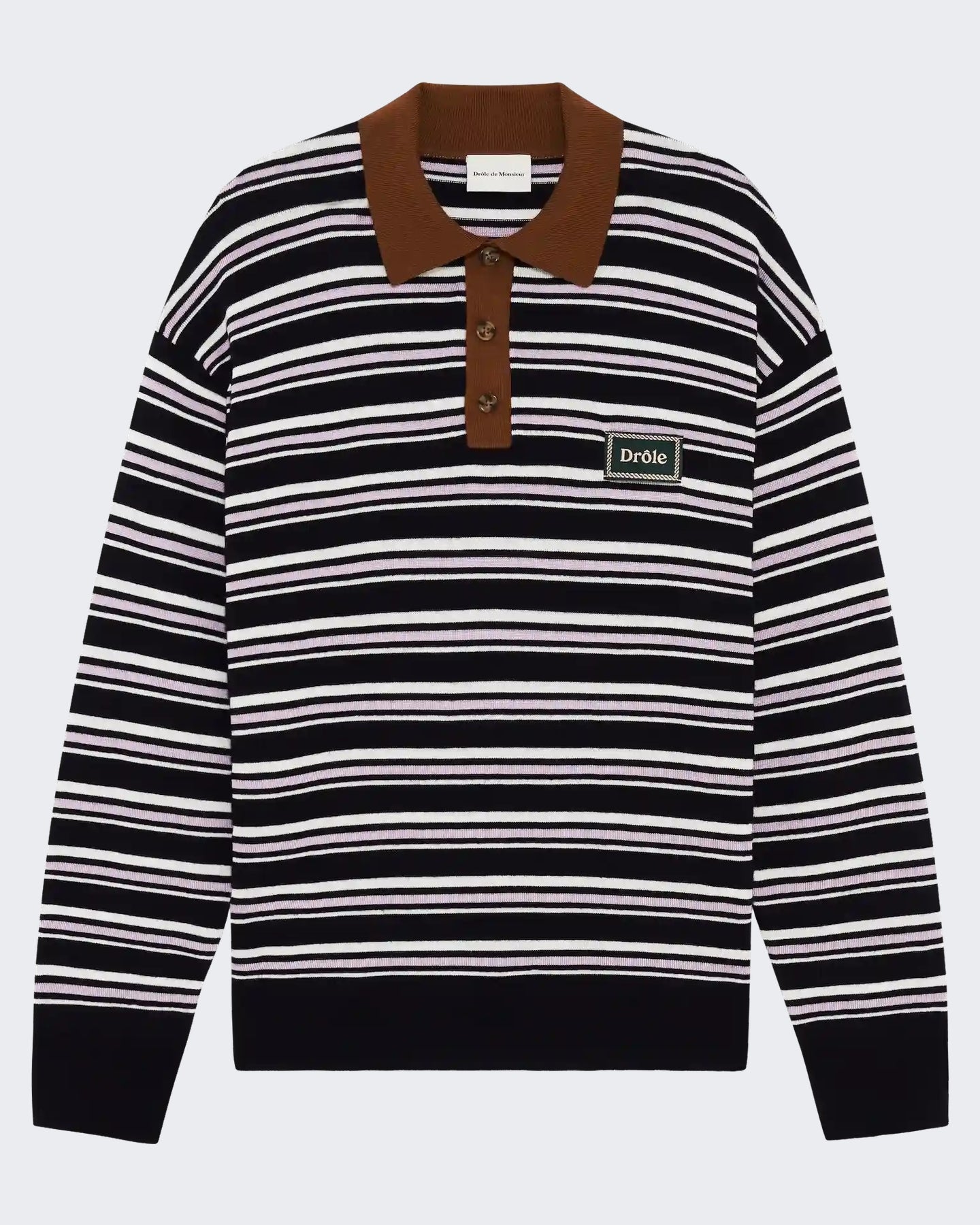 Drole De Monsieur Heren Gestreepte polo met lange mouwen Blauw - Eleganza.nl