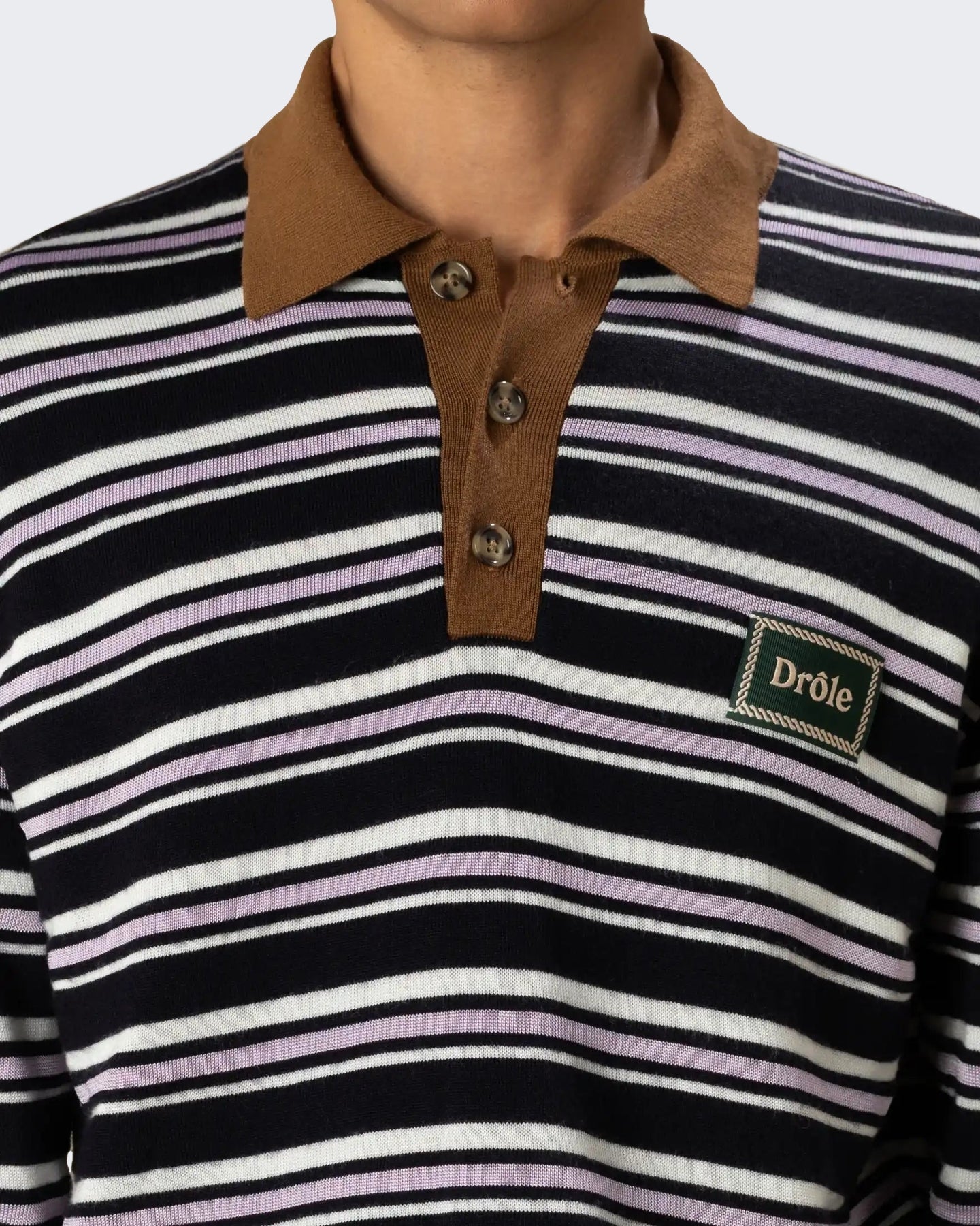 Drole De Monsieur Heren Gestreepte polo met lange mouwen Blauw - Eleganza.nl