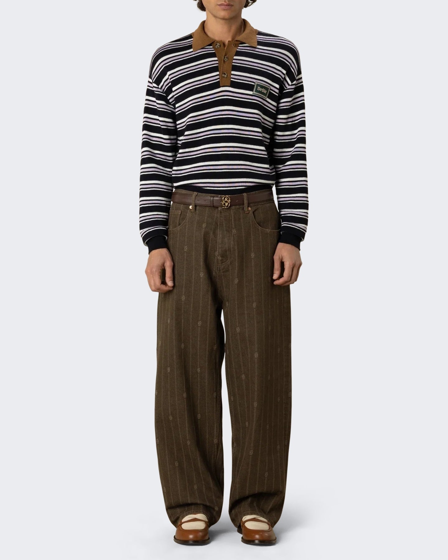 Drole De Monsieur Heren Gestreepte polo met lange mouwen Blauw - Eleganza.nl