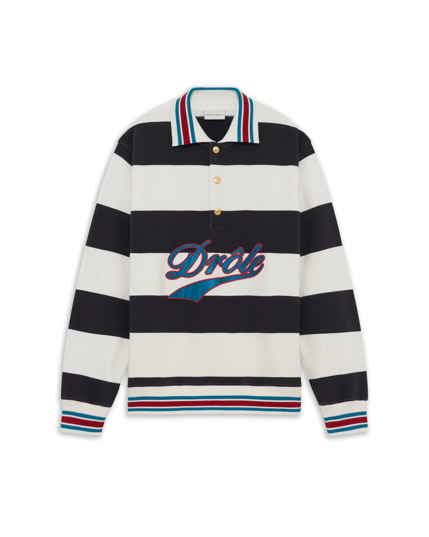 Drole De Monsieur Heren Polo met geborduurd streeppatroon Wit - Eleganza.nl