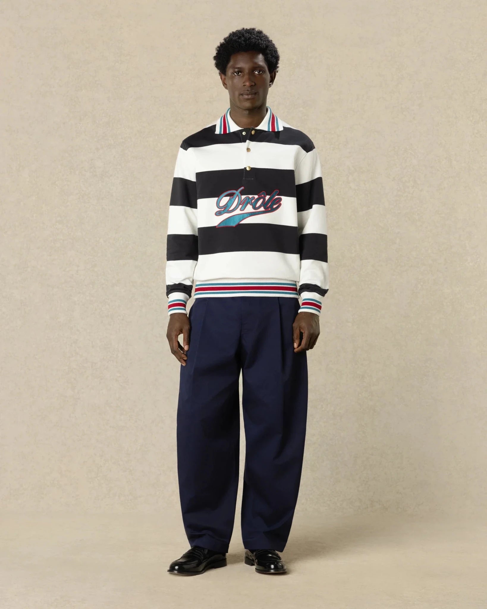 Drole De Monsieur Heren Polo met geborduurd streeppatroon Wit - Eleganza.nl