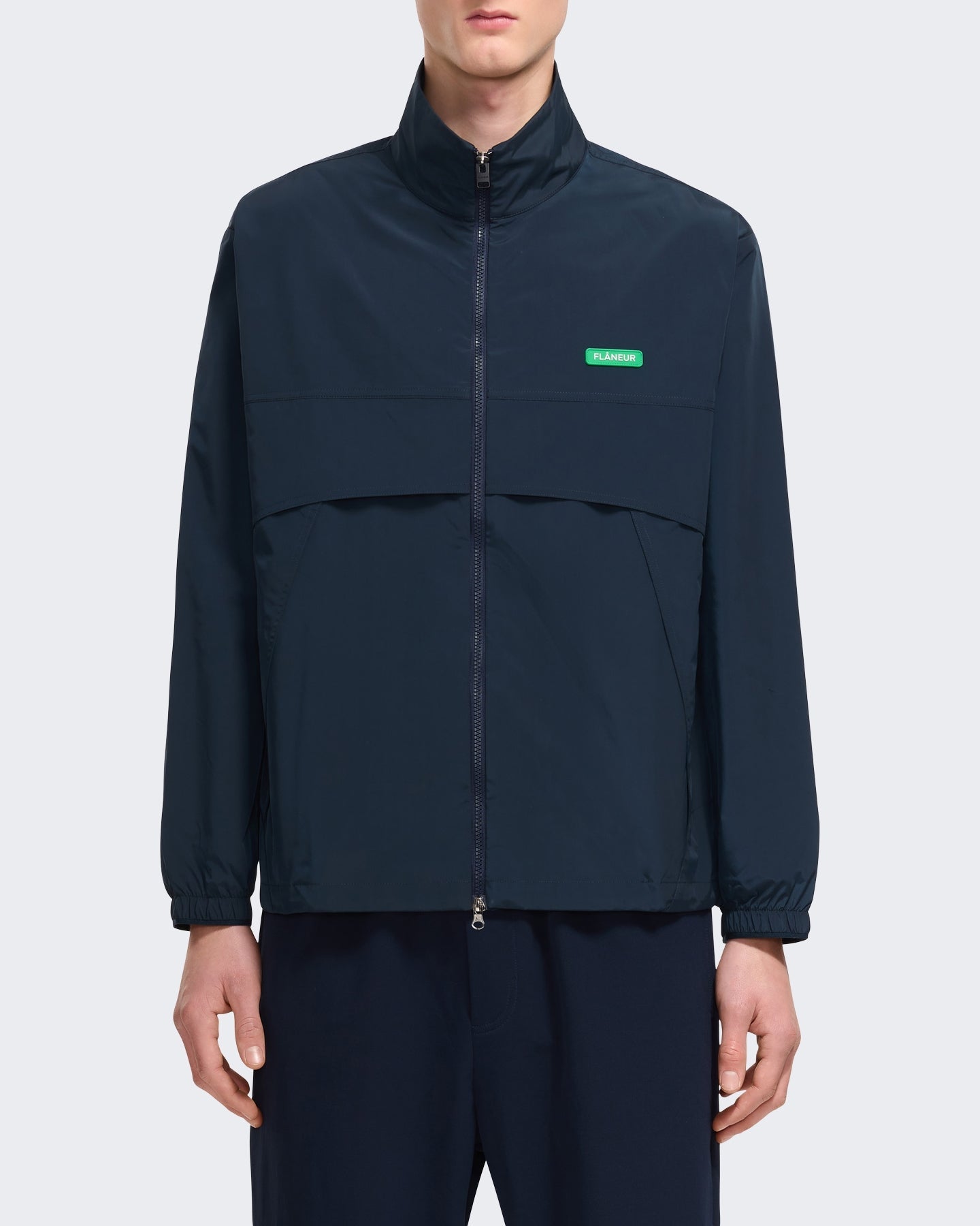 FLÂNEUR Heren Badge track jacket met embleem Blauw - Eleganza.nl