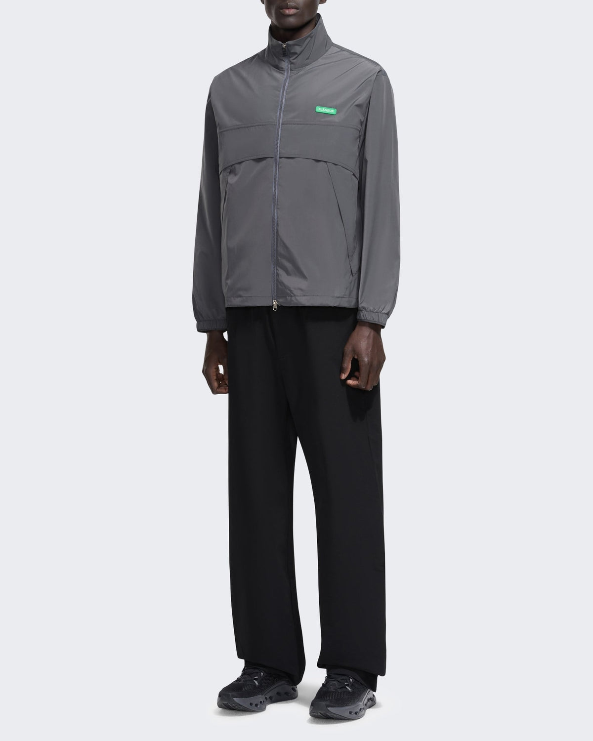 FLÂNEUR Heren Badge track jacket met embleem Grijs - Eleganza.nl