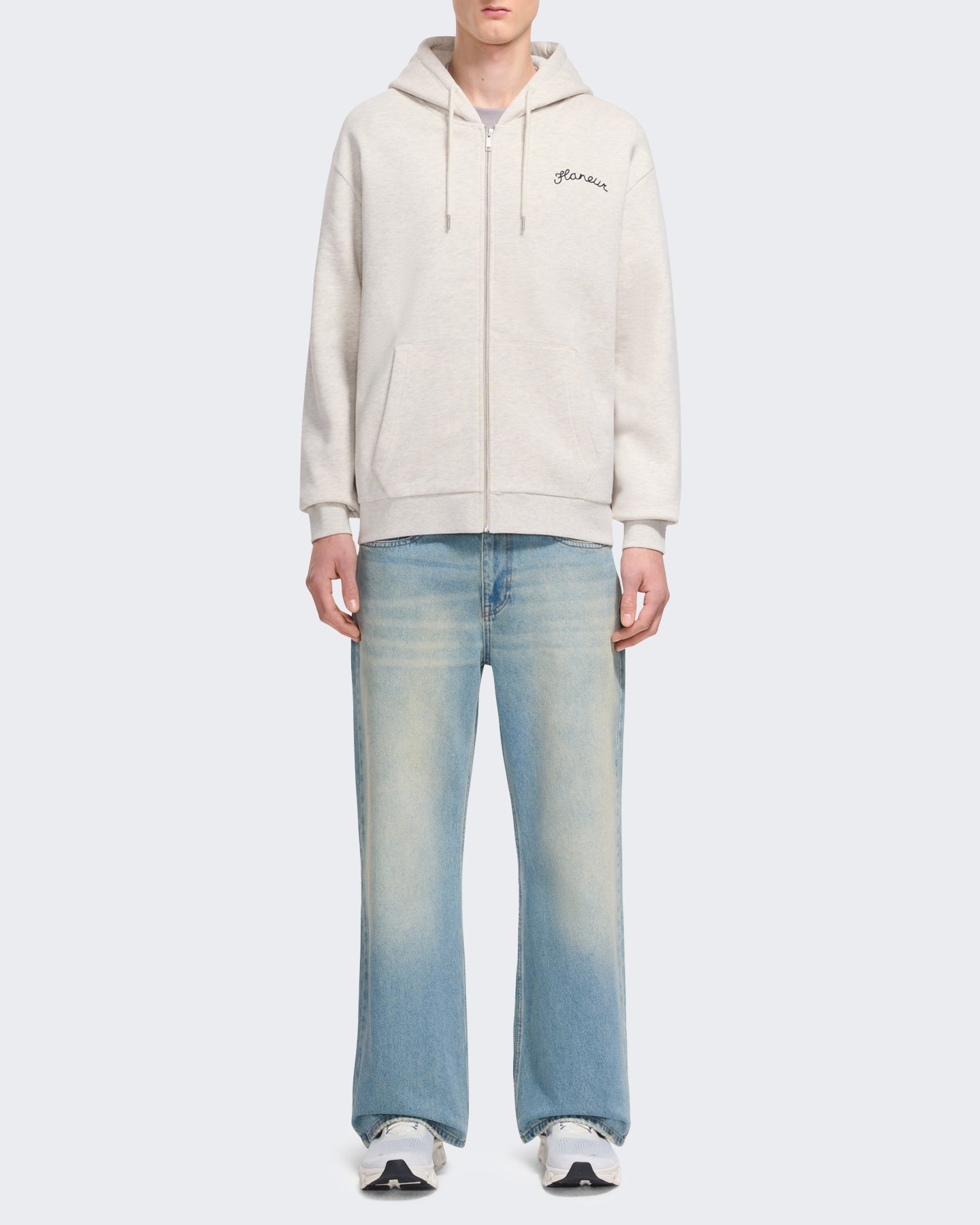 FLÂNEUR Heren Hoodie met rits en capuchon in grijs - Eleganza.nl
