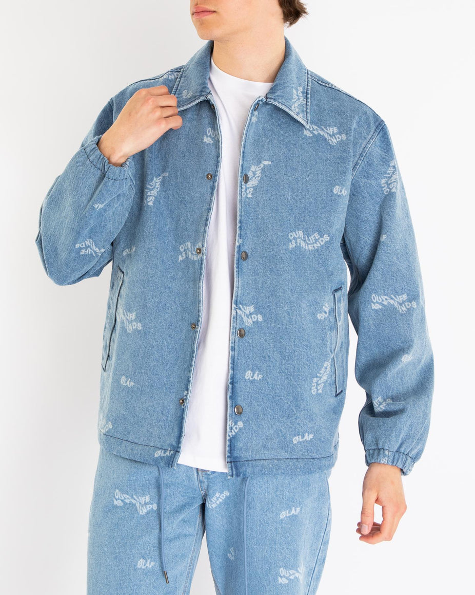 Men Wavy Aop Denim Coach Jacket