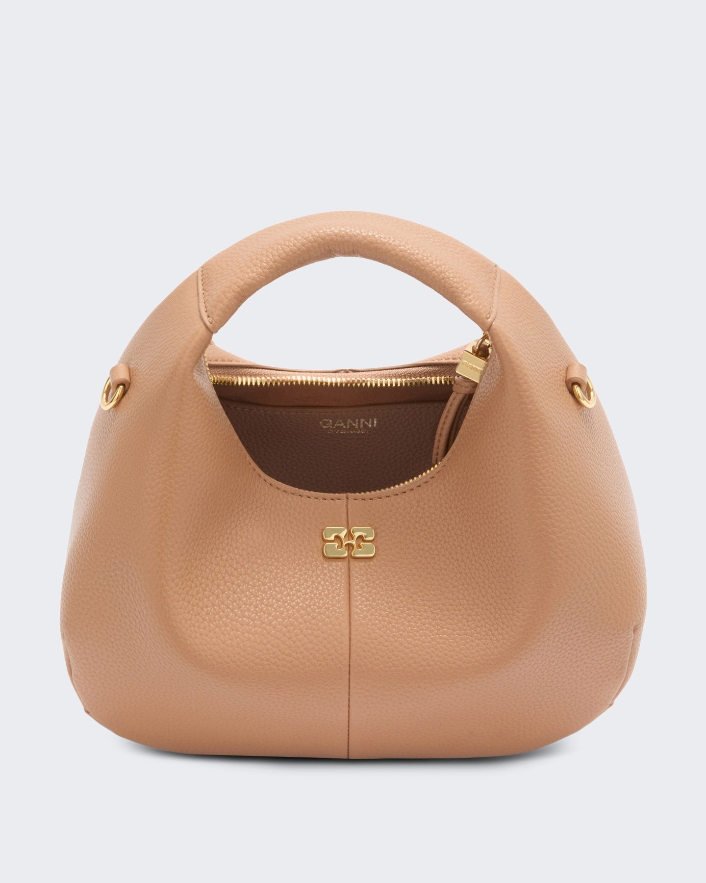 Ganni Dames Hobo Mini gegreineerde Beige - Eleganza.nl