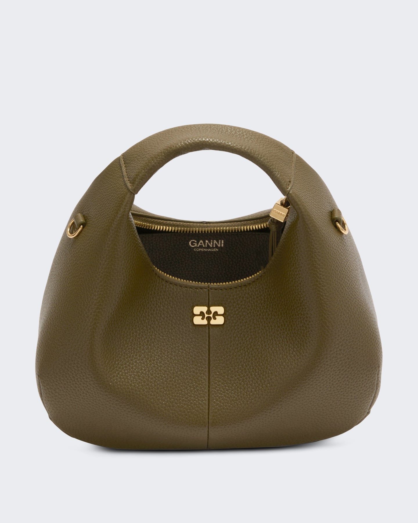 Ganni Dames Hobo Mini gegreineerde Groen - Eleganza.nl