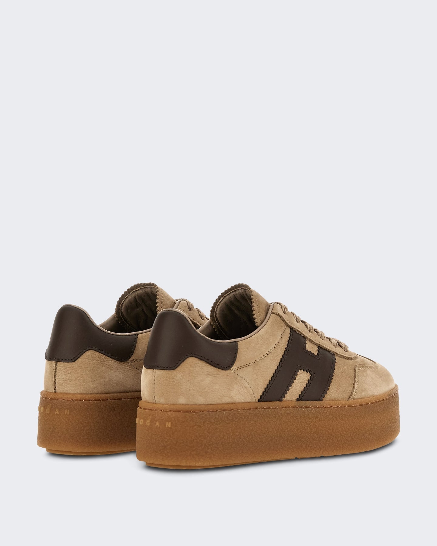 Hogan Dames Leren sneaker met vetersluiting Beige - Eleganza.nl